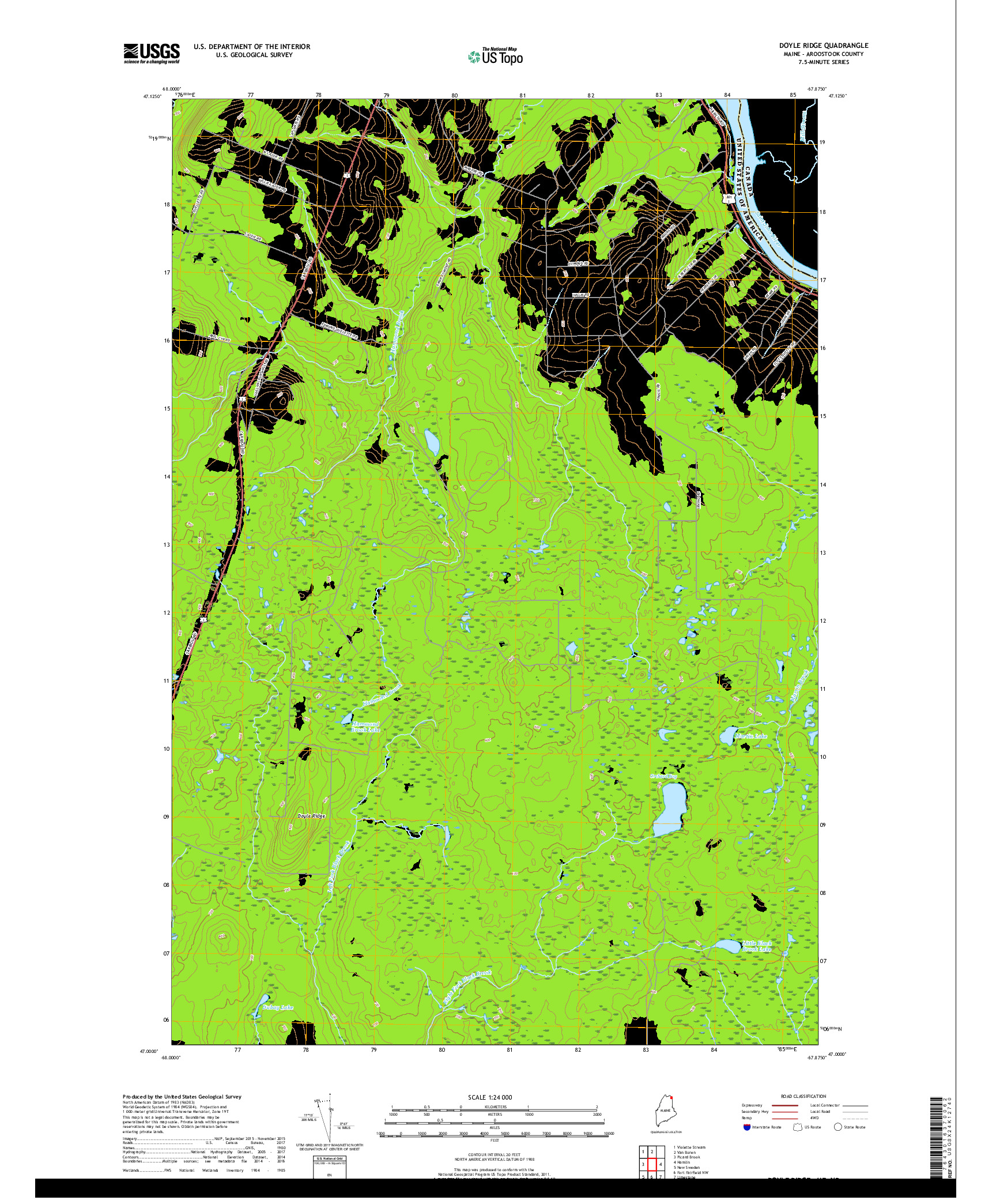 USGS US TOPO 7.5-MINUTE MAP FOR DOYLE RIDGE, ME,NB 2018