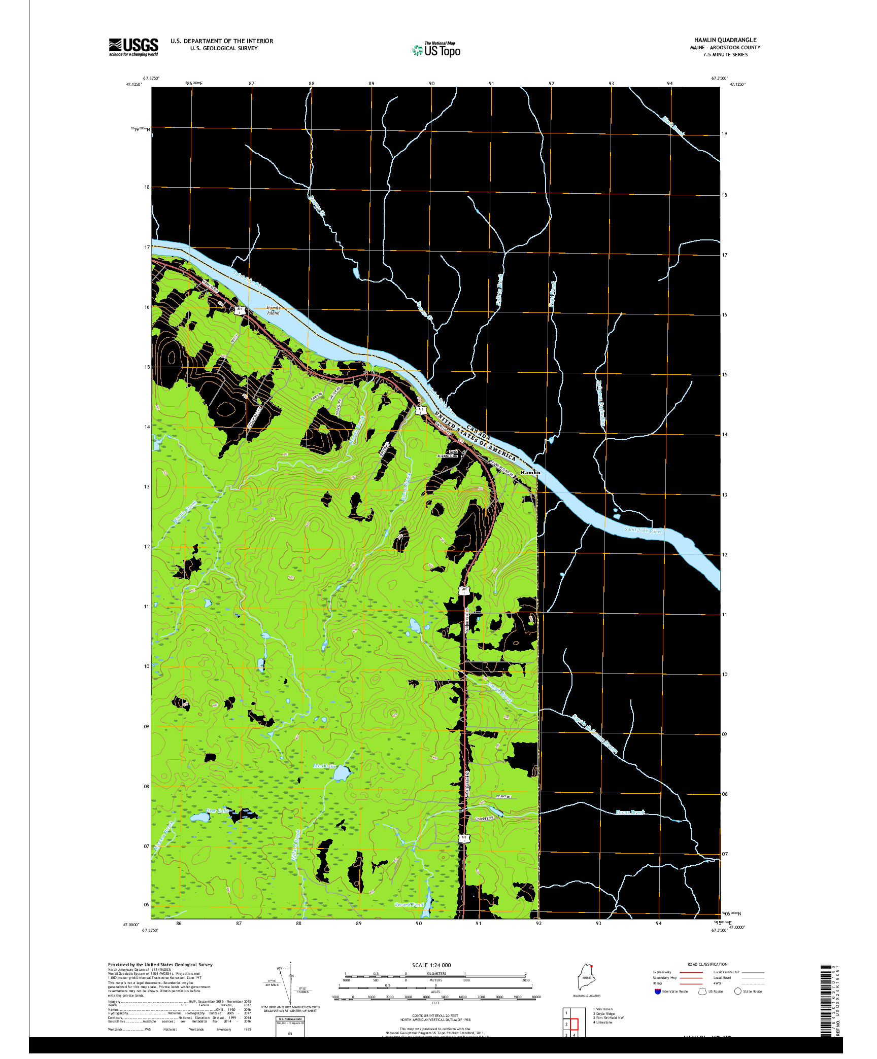 USGS US TOPO 7.5-MINUTE MAP FOR HAMLIN, ME,NB 2018