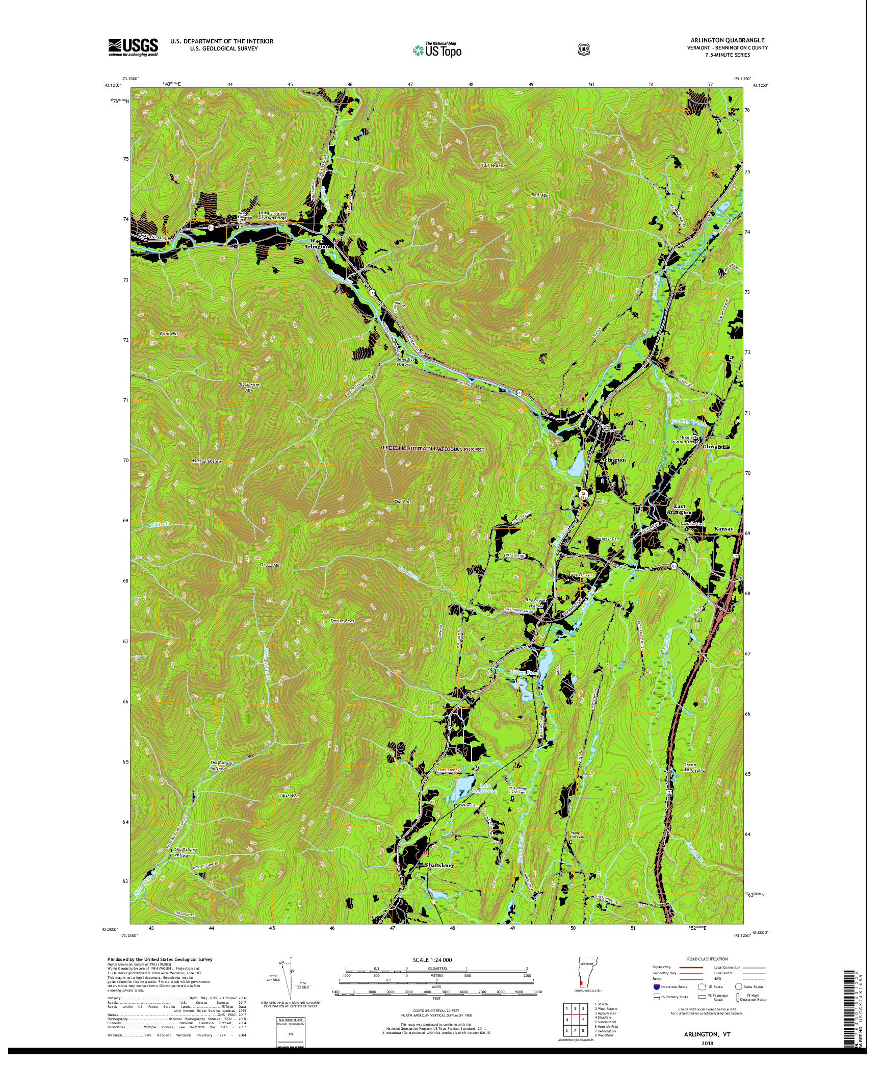 USGS US TOPO 7.5-MINUTE MAP FOR ARLINGTON, VT 2018