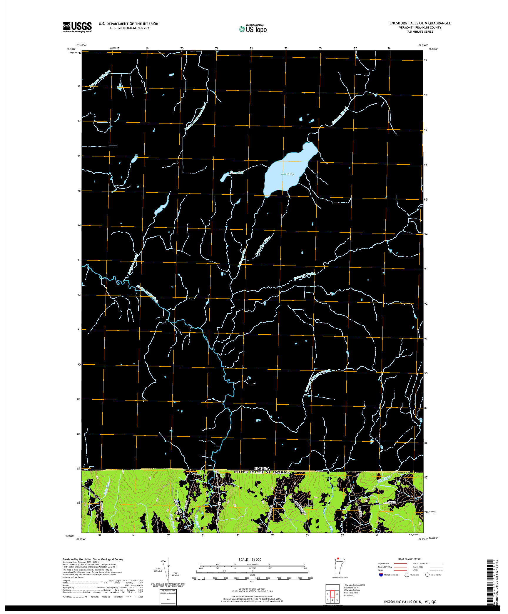 USGS US TOPO 7.5-MINUTE MAP FOR ENOSBURG FALLS OE N, VT,QC 2018