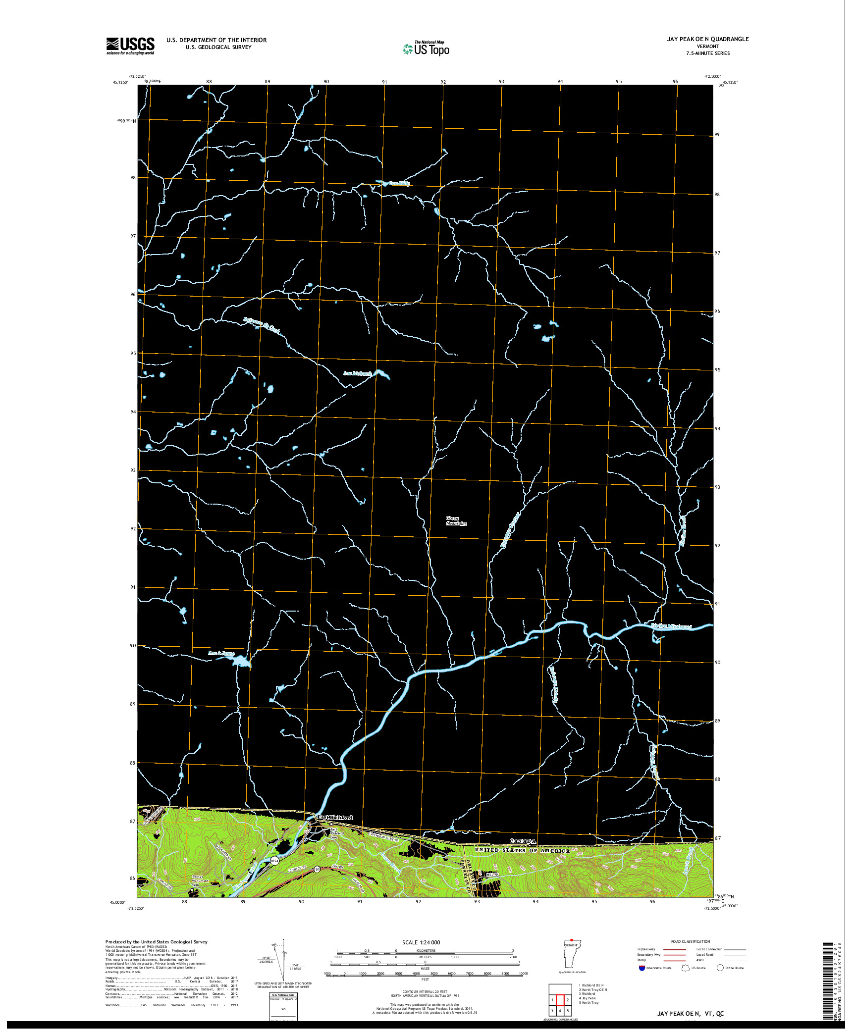 USGS US TOPO 7.5-MINUTE MAP FOR JAY PEAK OE N, VT,QC 2018