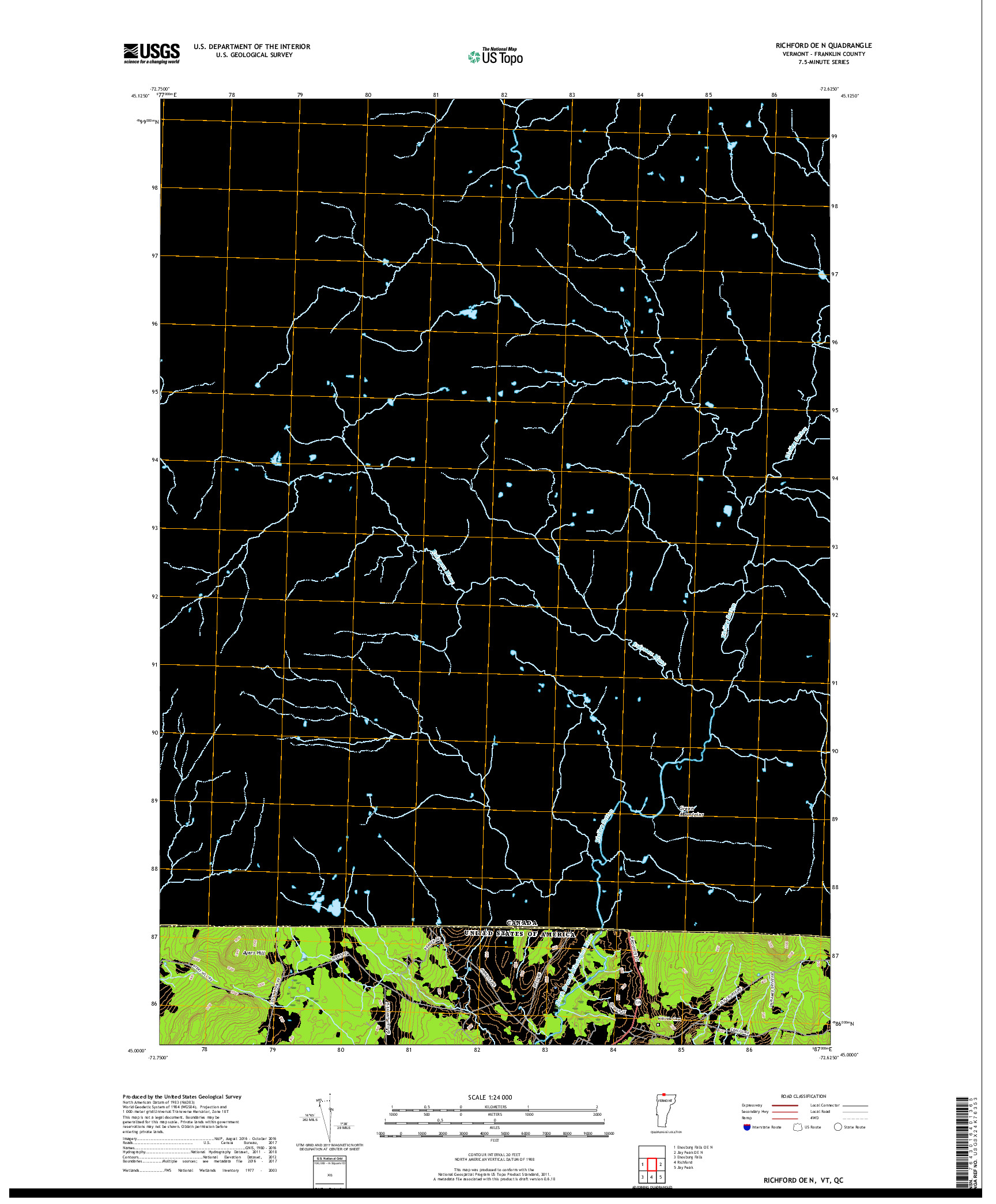 USGS US TOPO 7.5-MINUTE MAP FOR RICHFORD OE N, VT,QC 2018