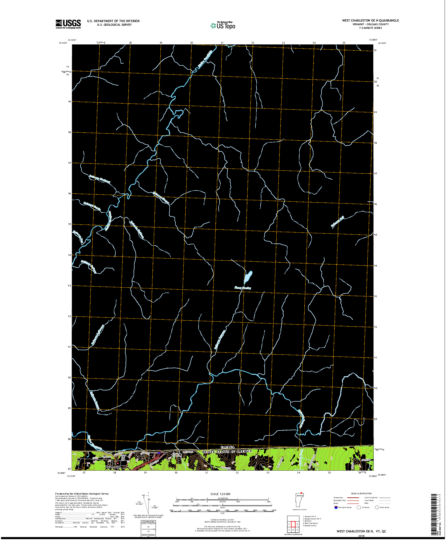 USGS US TOPO 7.5-MINUTE MAP FOR WEST CHARLESTON OE N, VT,QC 2018