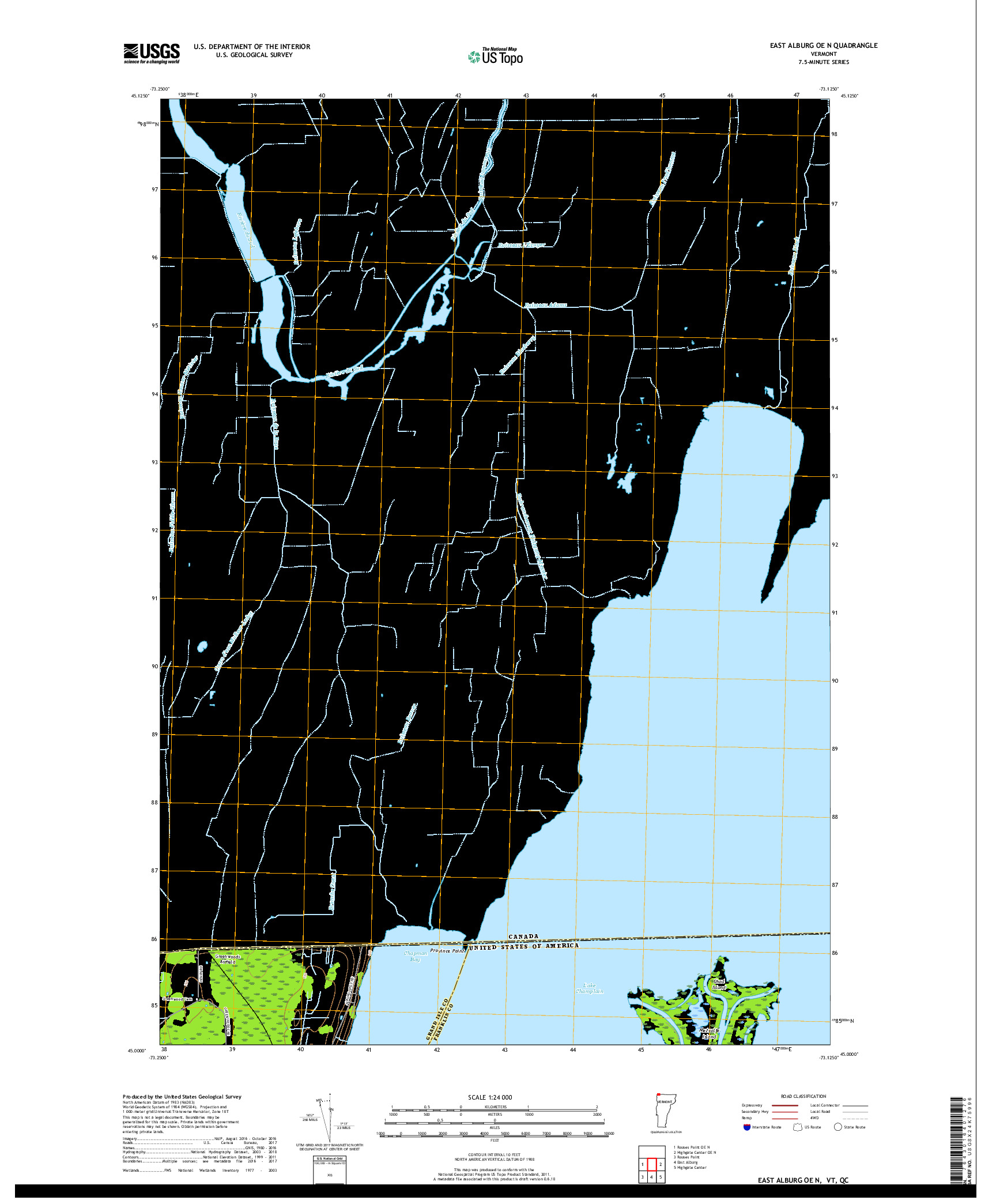 USGS US TOPO 7.5-MINUTE MAP FOR EAST ALBURG OE N, VT,QC 2018