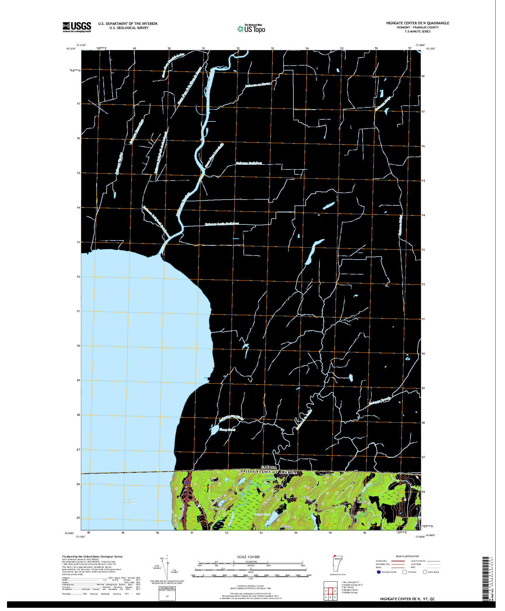 USGS US TOPO 7.5-MINUTE MAP FOR HIGHGATE CENTER OE N, VT,QC 2018