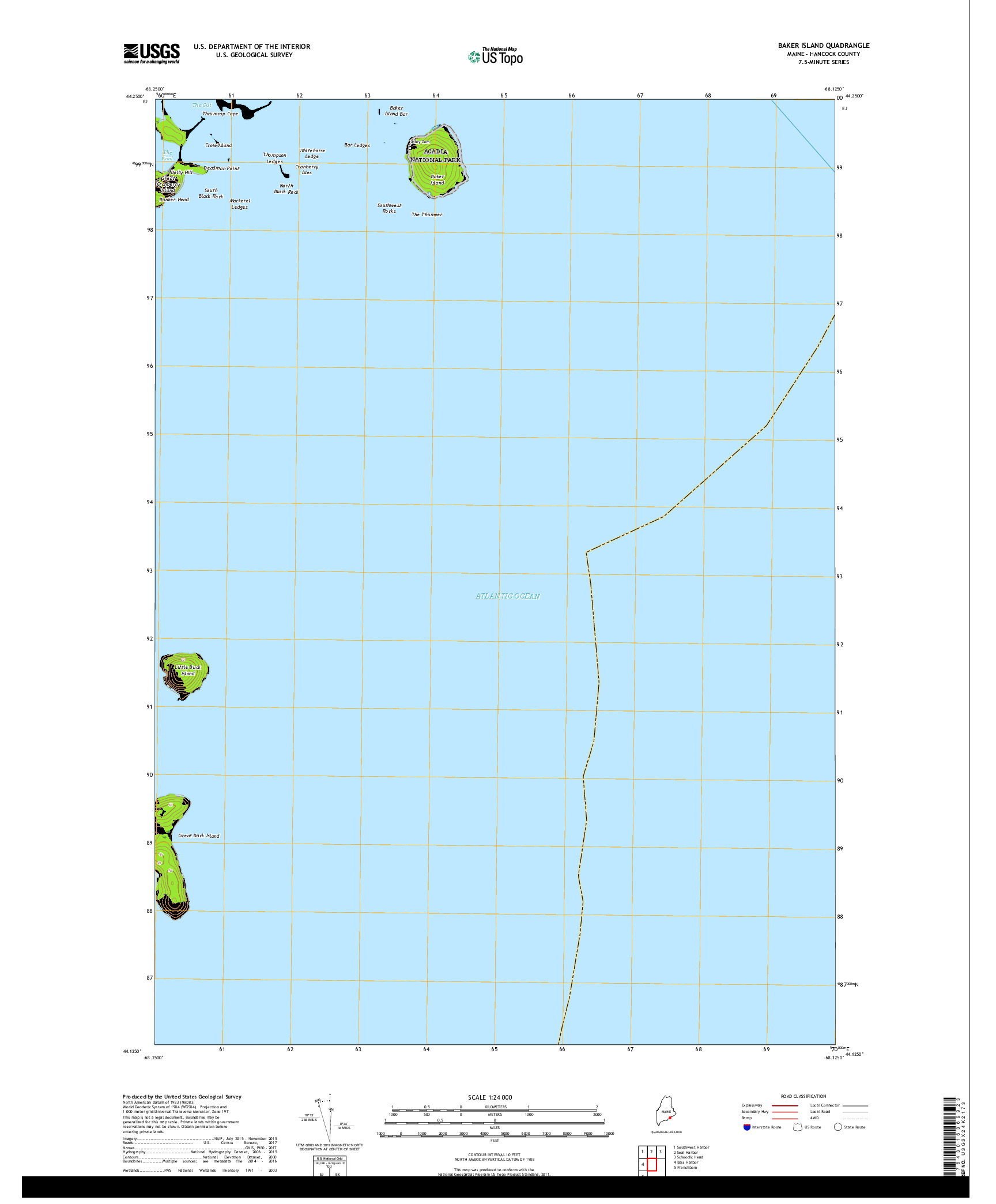 USGS US TOPO 7.5-MINUTE MAP FOR BAKER ISLAND, ME 2018