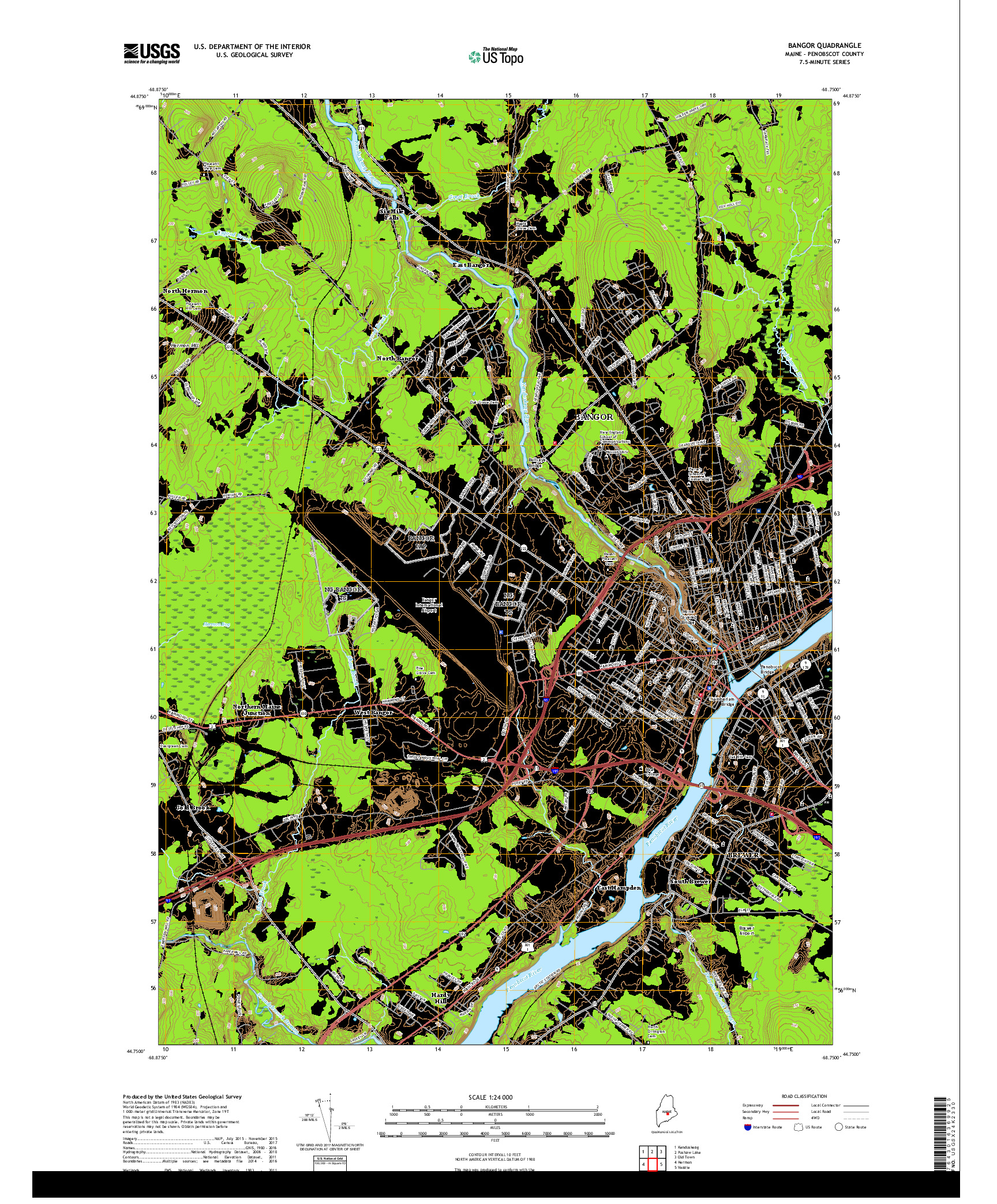 USGS US TOPO 7.5-MINUTE MAP FOR BANGOR, ME 2018