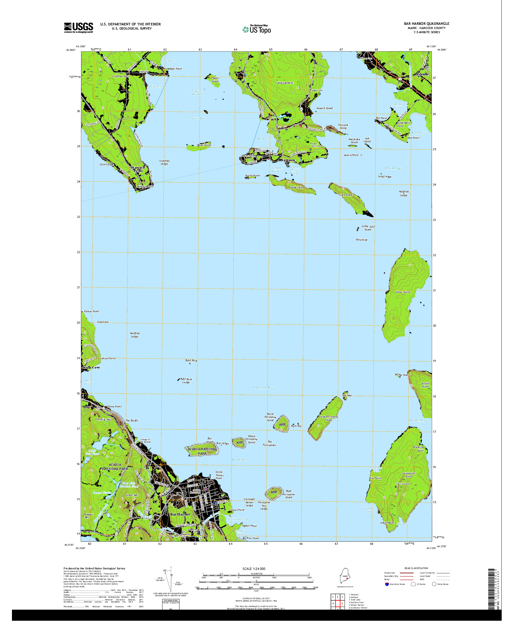 USGS US TOPO 7.5-MINUTE MAP FOR BAR HARBOR, ME 2018