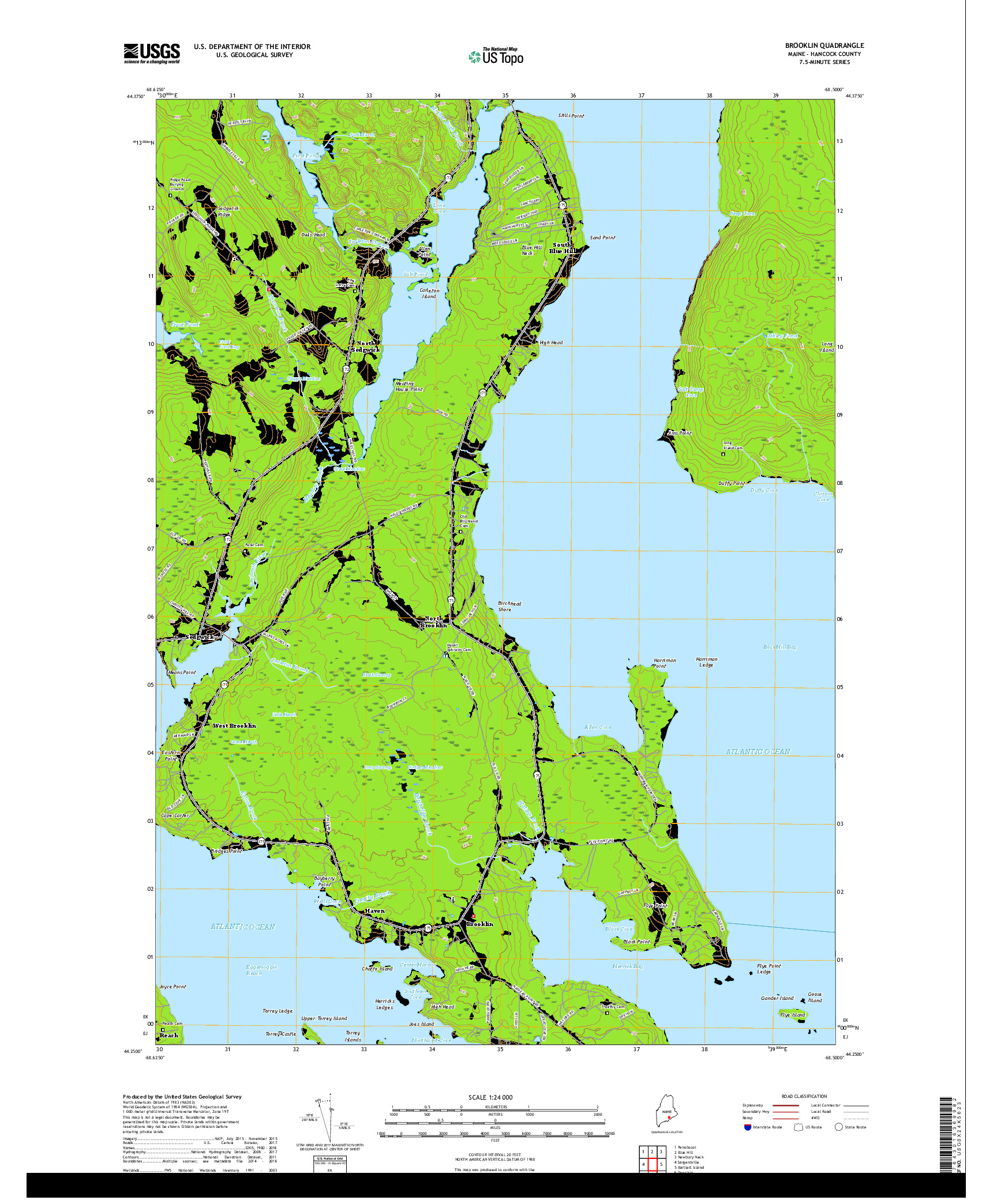 USGS US TOPO 7.5-MINUTE MAP FOR BROOKLIN, ME 2018