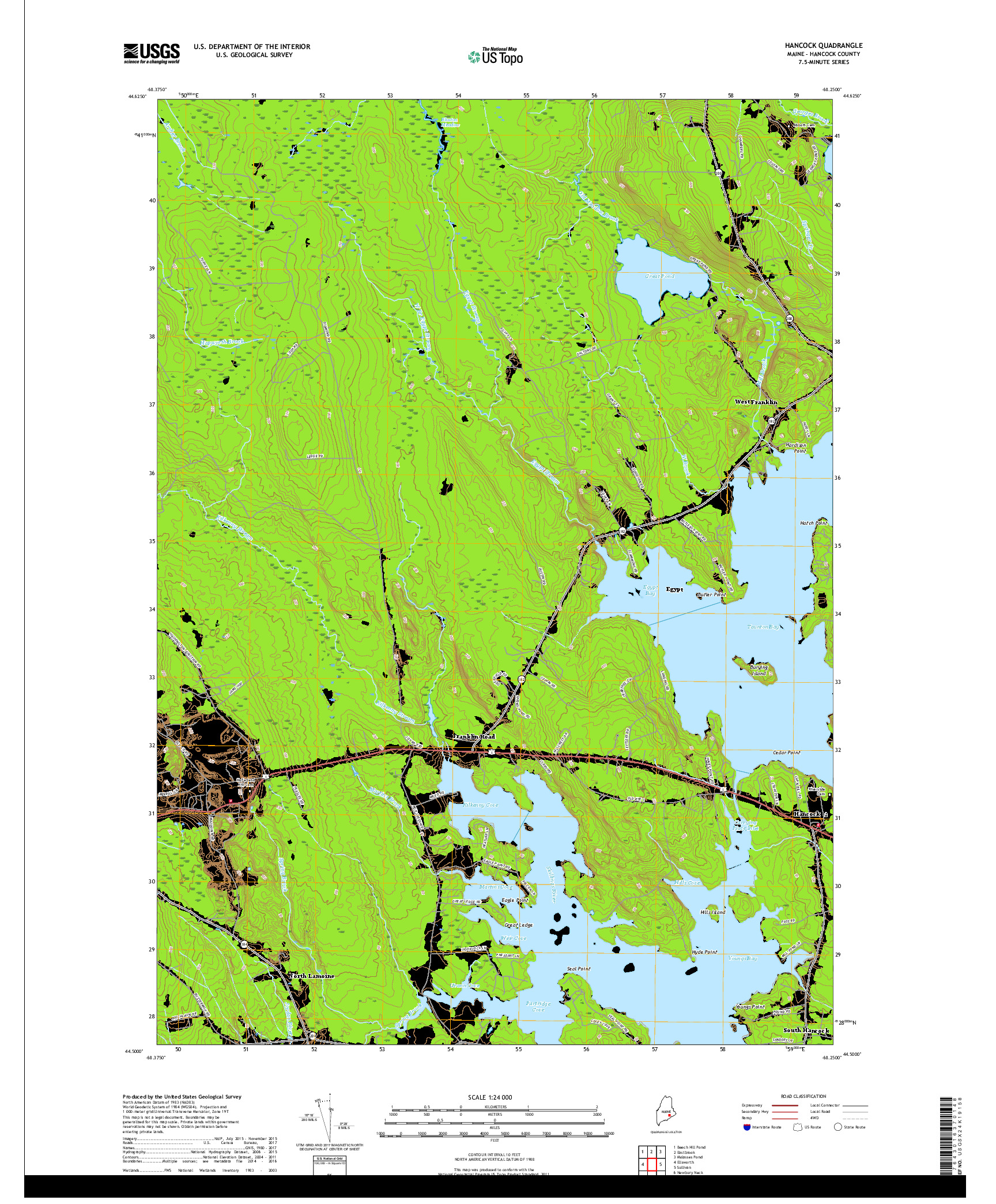 USGS US TOPO 7.5-MINUTE MAP FOR HANCOCK, ME 2018