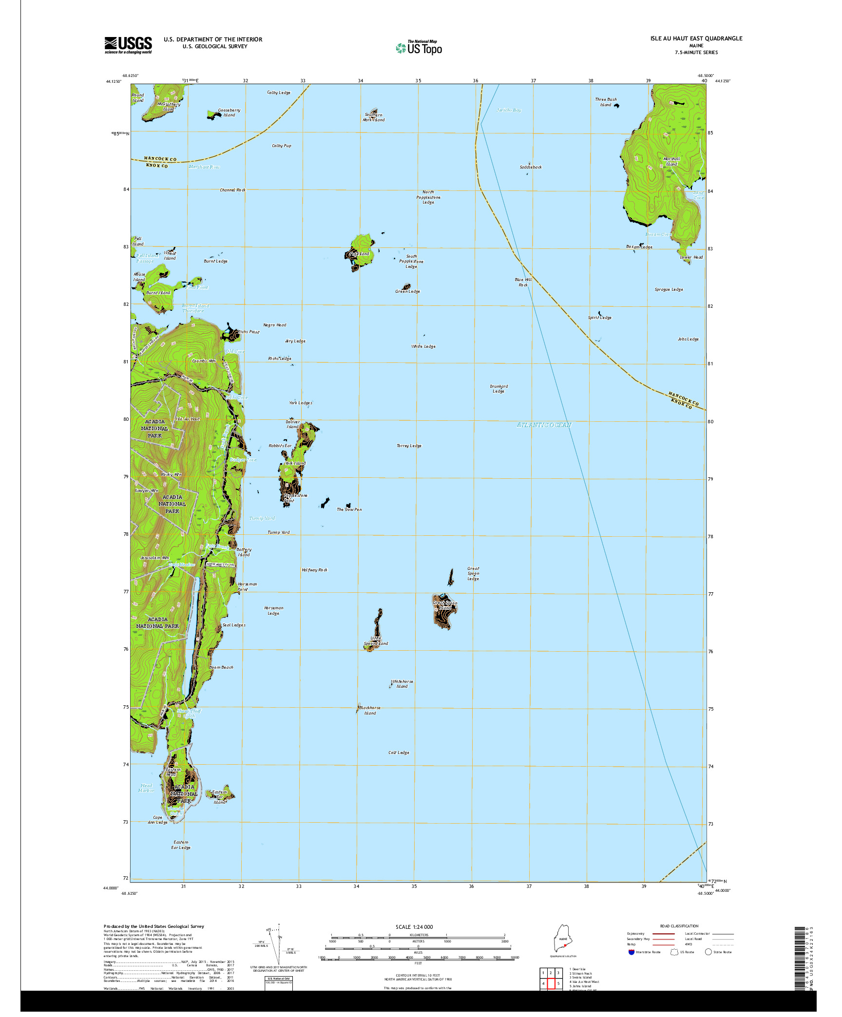 USGS US TOPO 7.5-MINUTE MAP FOR ISLE AU HAUT EAST, ME 2018