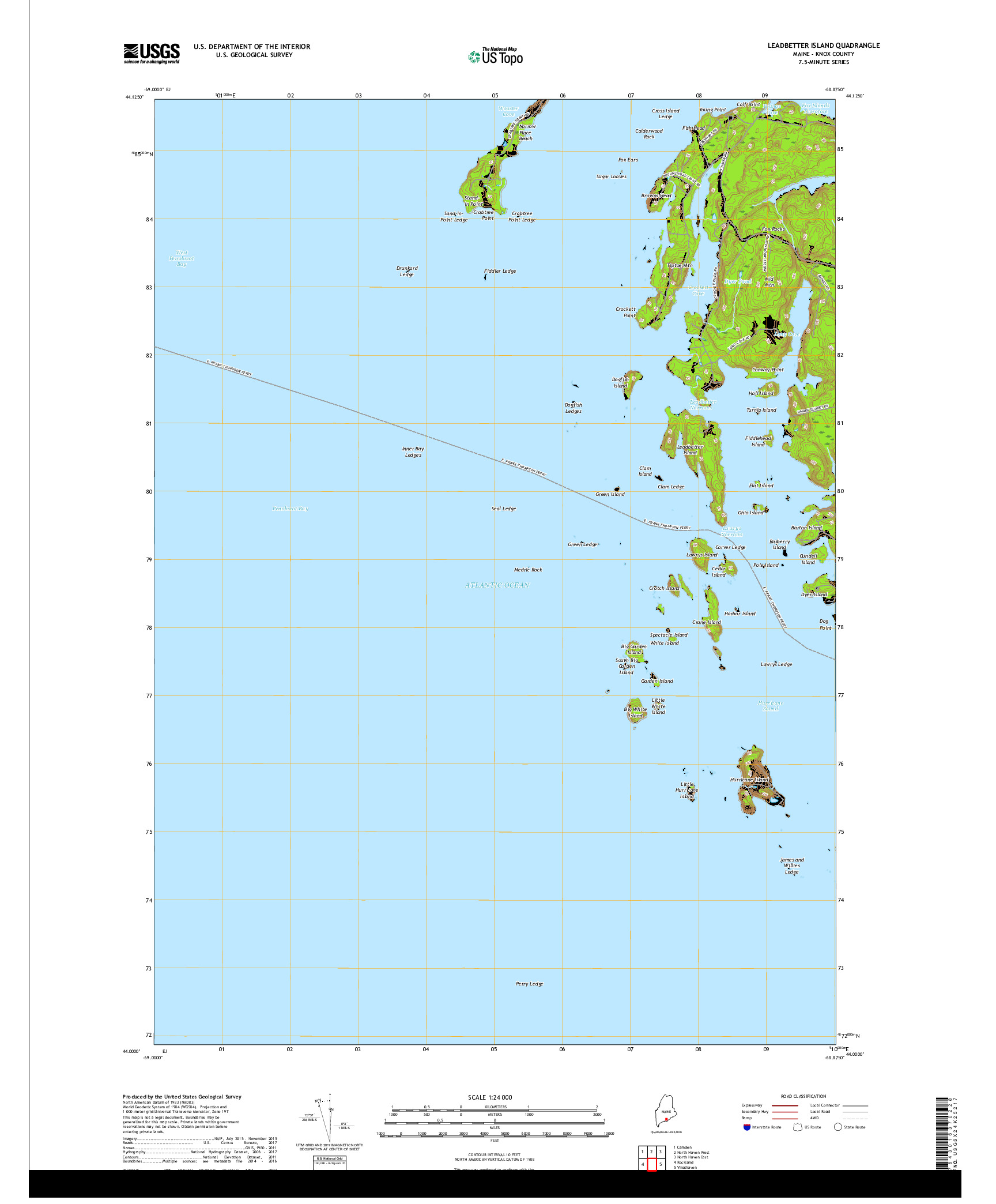 USGS US TOPO 7.5-MINUTE MAP FOR LEADBETTER ISLAND, ME 2018