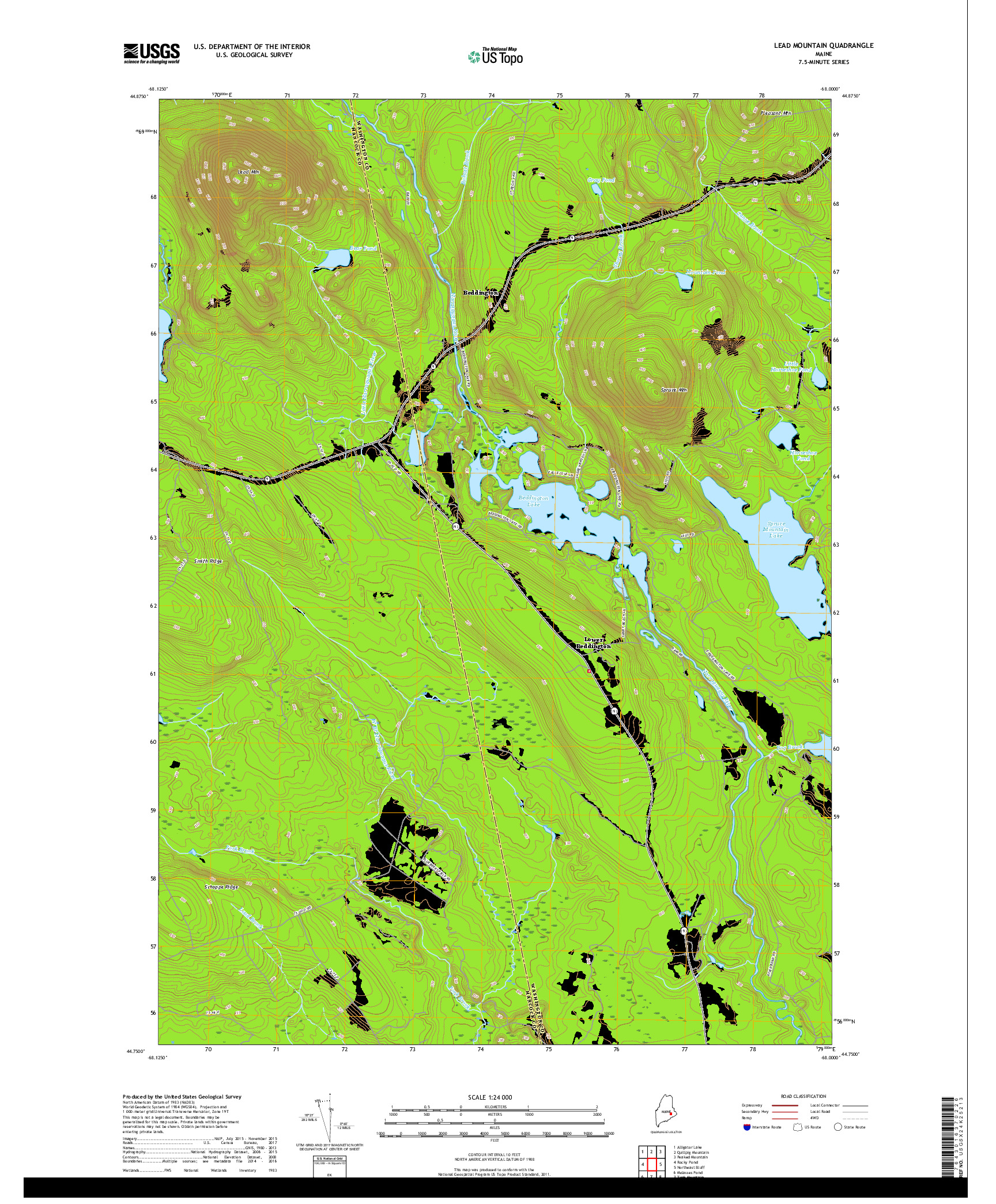 USGS US TOPO 7.5-MINUTE MAP FOR LEAD MOUNTAIN, ME 2018