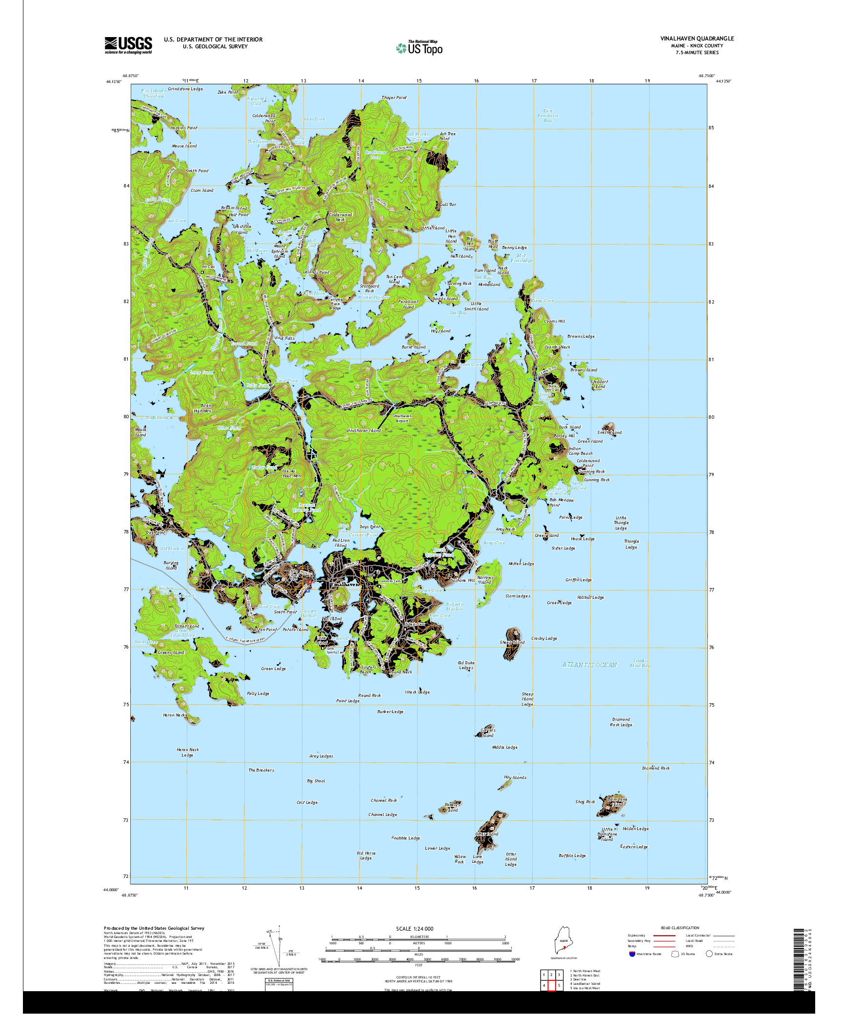 USGS US TOPO 7.5-MINUTE MAP FOR VINALHAVEN, ME 2018