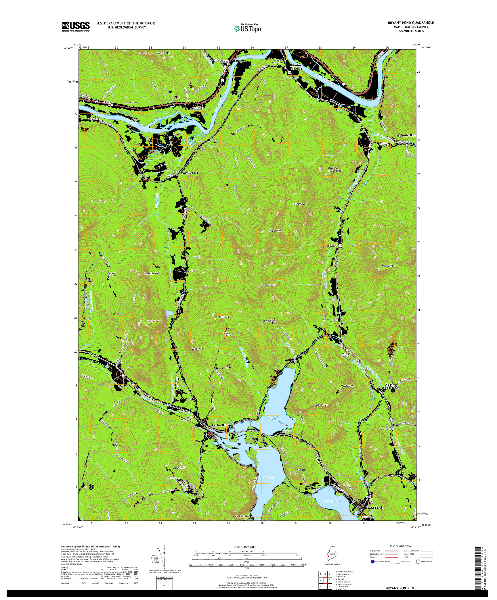 USGS US TOPO 7.5-MINUTE MAP FOR BRYANT POND, ME 2018