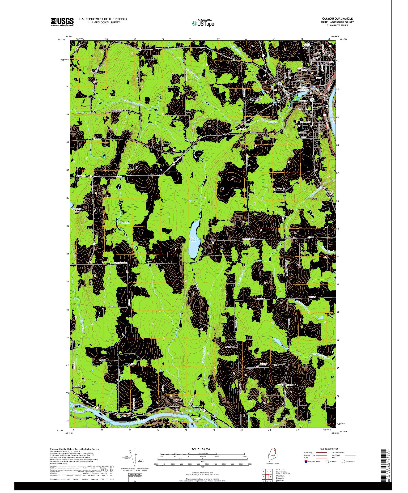 USGS US TOPO 7.5-MINUTE MAP FOR CARIBOU, ME 2018