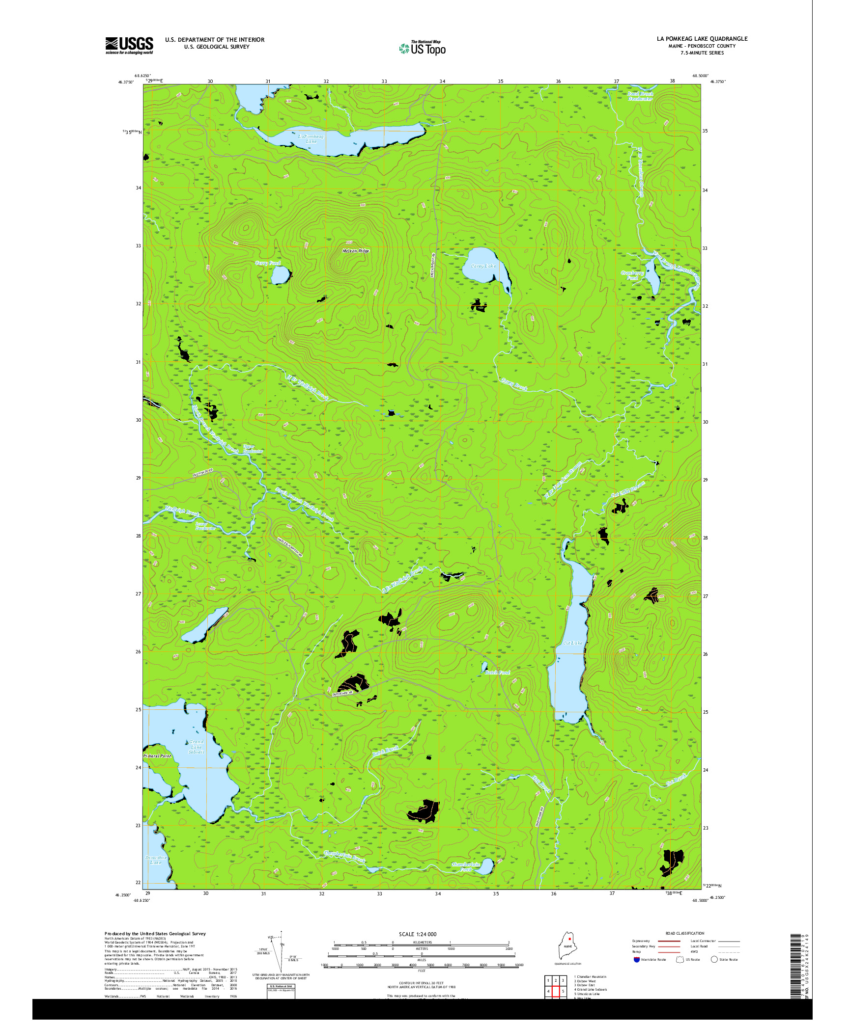 USGS US TOPO 7.5-MINUTE MAP FOR LA POMKEAG LAKE, ME 2018