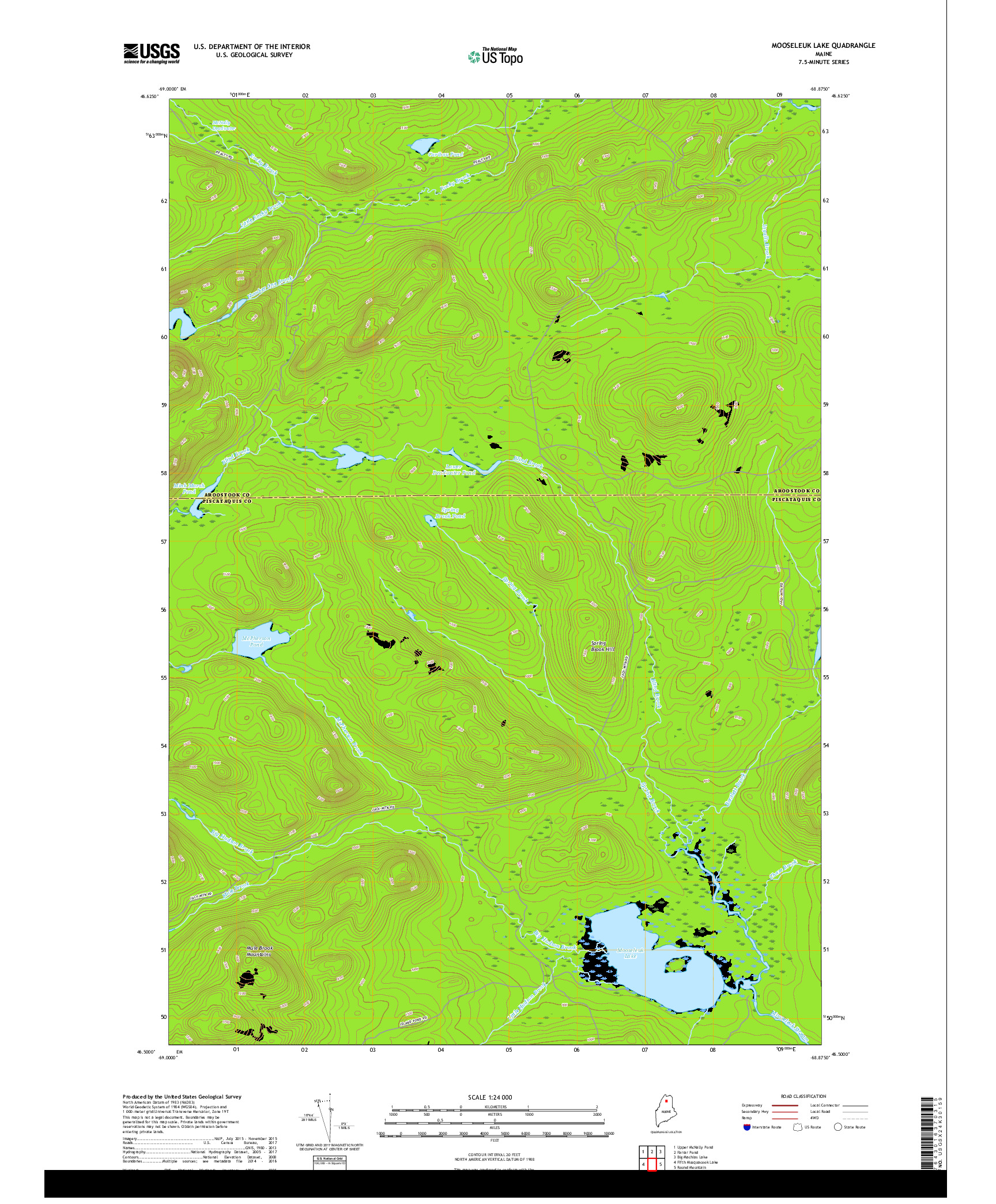 USGS US TOPO 7.5-MINUTE MAP FOR MOOSELEUK LAKE, ME 2018