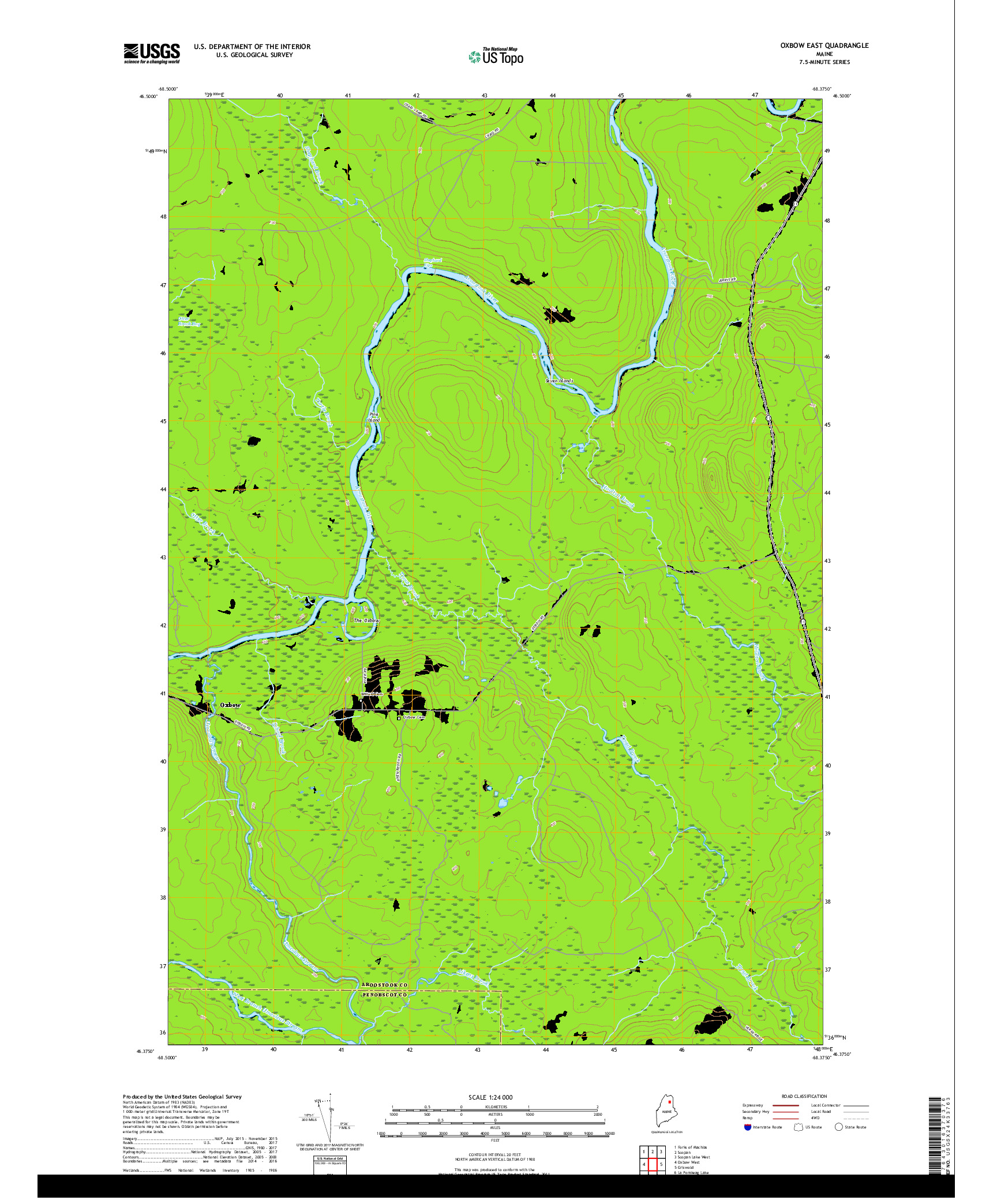 USGS US TOPO 7.5-MINUTE MAP FOR OXBOW EAST, ME 2018