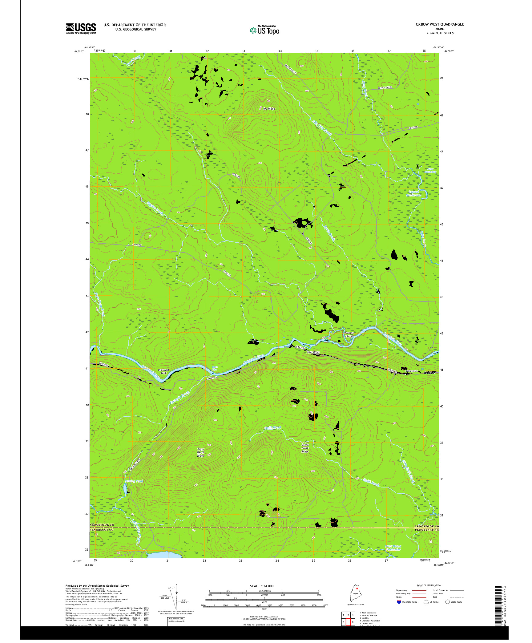 USGS US TOPO 7.5-MINUTE MAP FOR OXBOW WEST, ME 2018