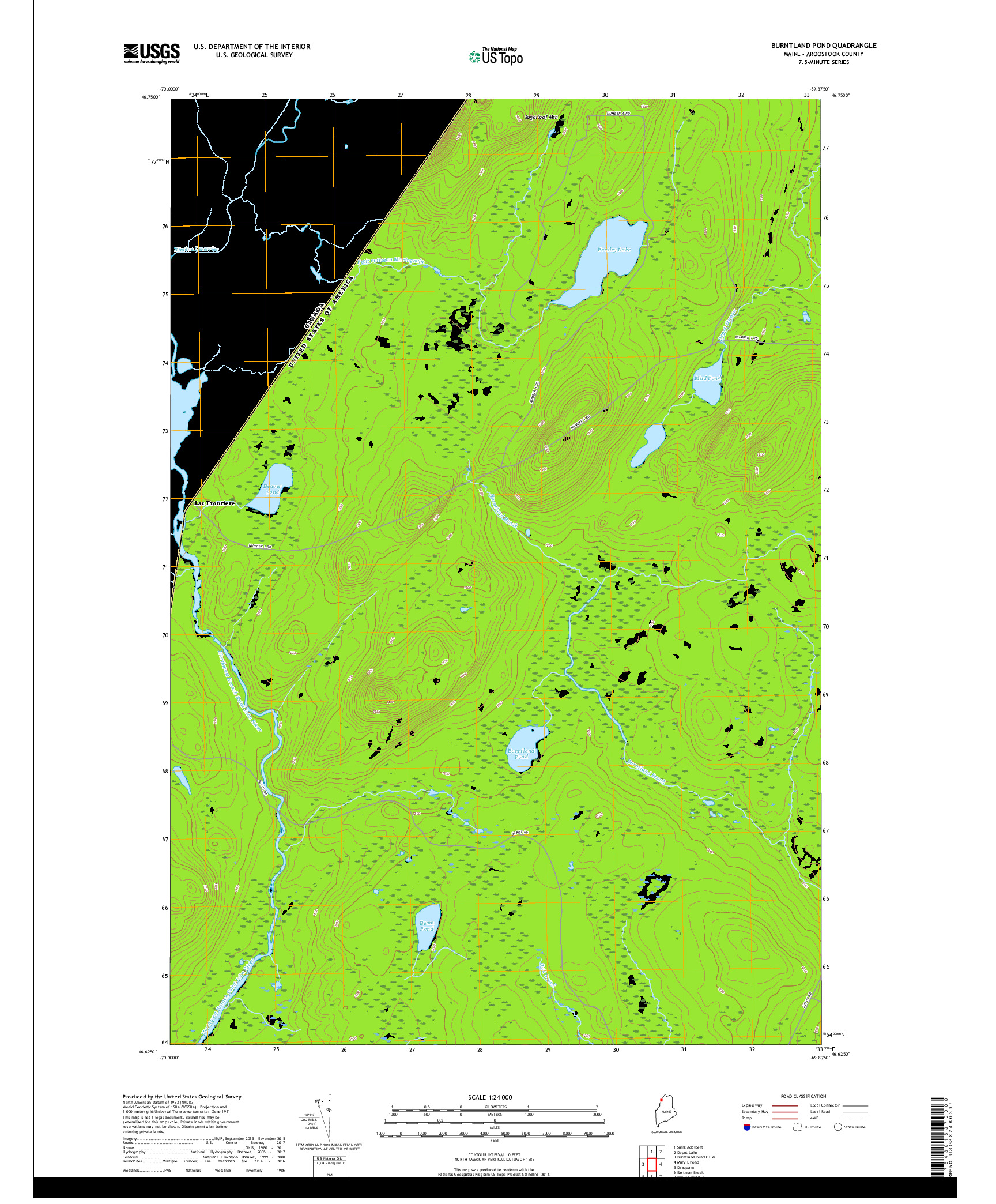 USGS US TOPO 7.5-MINUTE MAP FOR BURNTLAND POND, ME,QC 2018