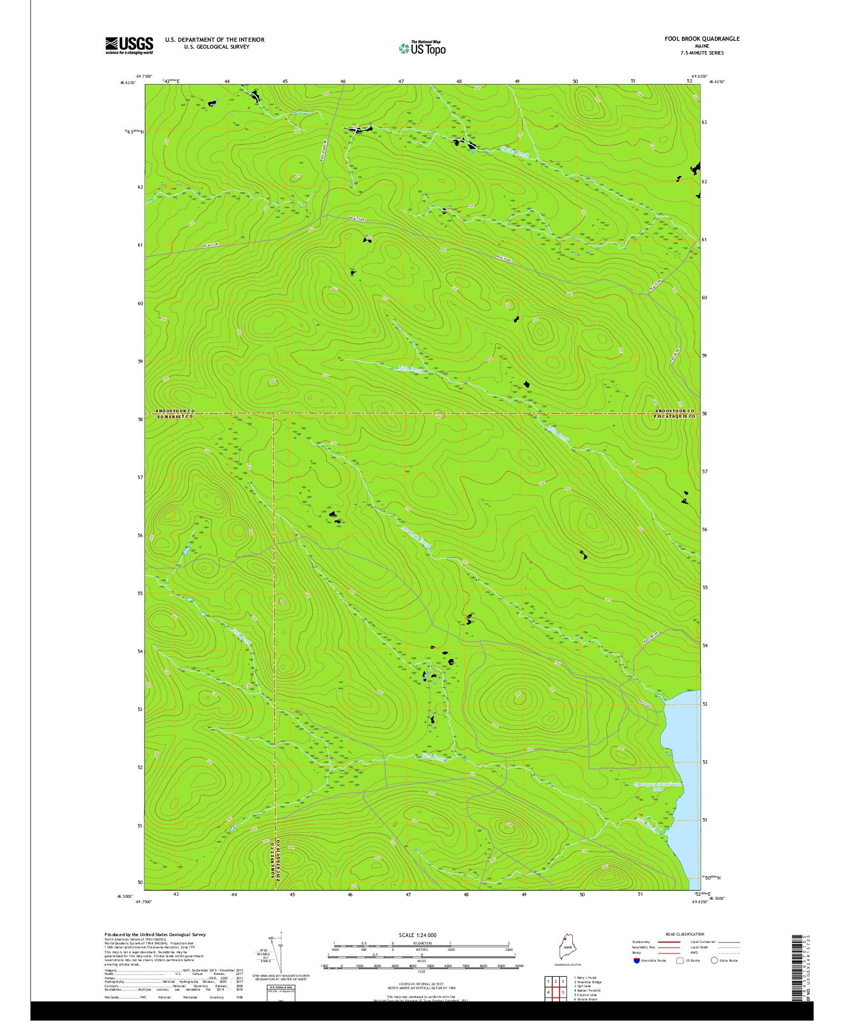 USGS US TOPO 7.5-MINUTE MAP FOR FOOL BROOK, ME 2018