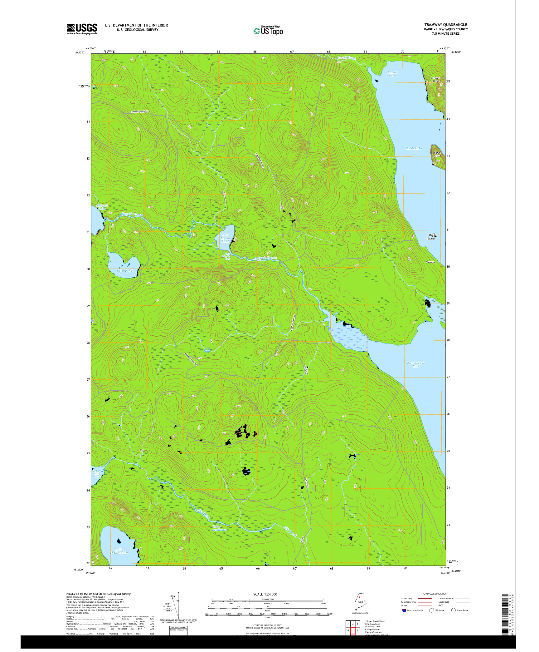 USGS US TOPO 7.5-MINUTE MAP FOR TRAMWAY, ME 2018