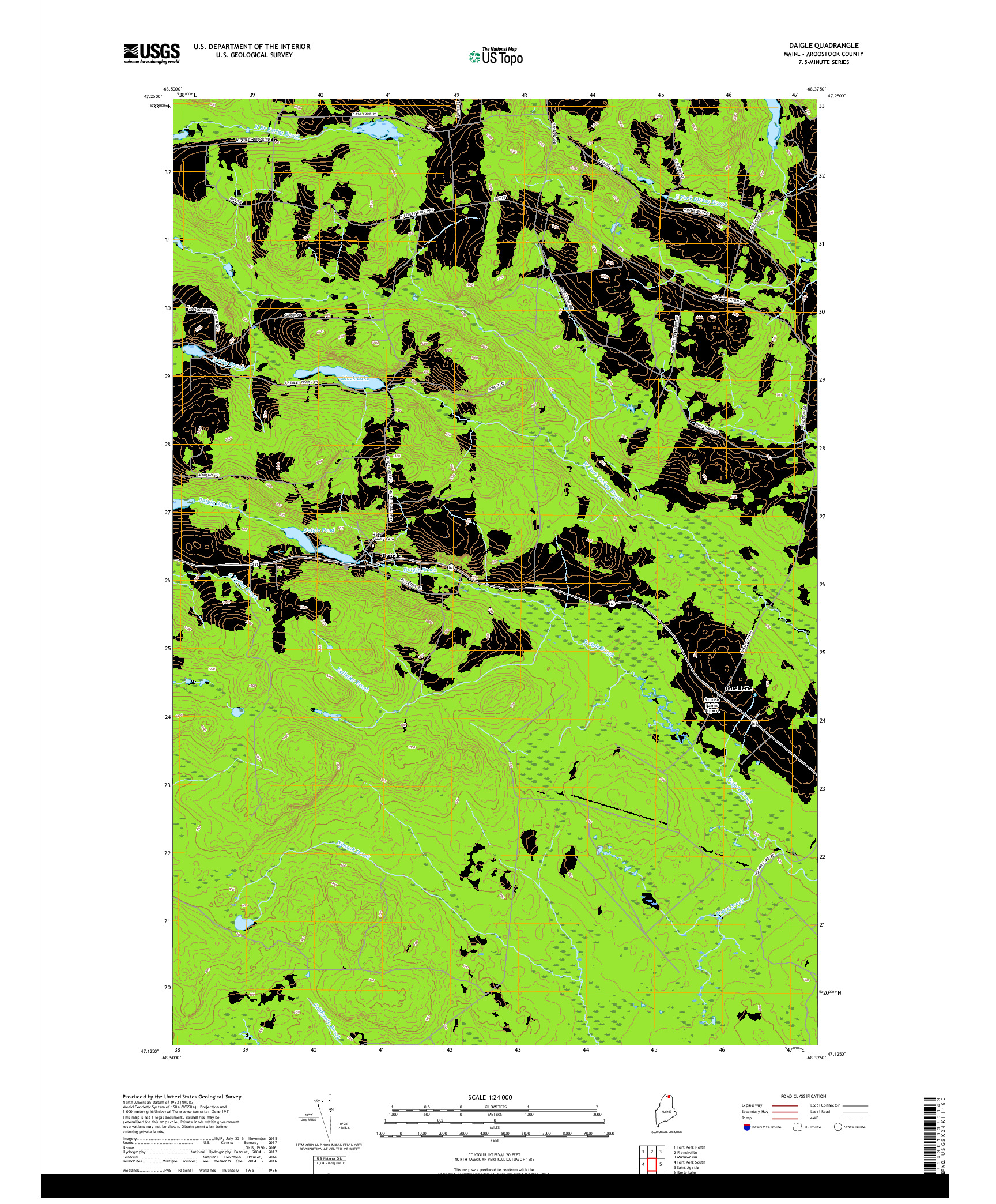 USGS US TOPO 7.5-MINUTE MAP FOR DAIGLE, ME 2018