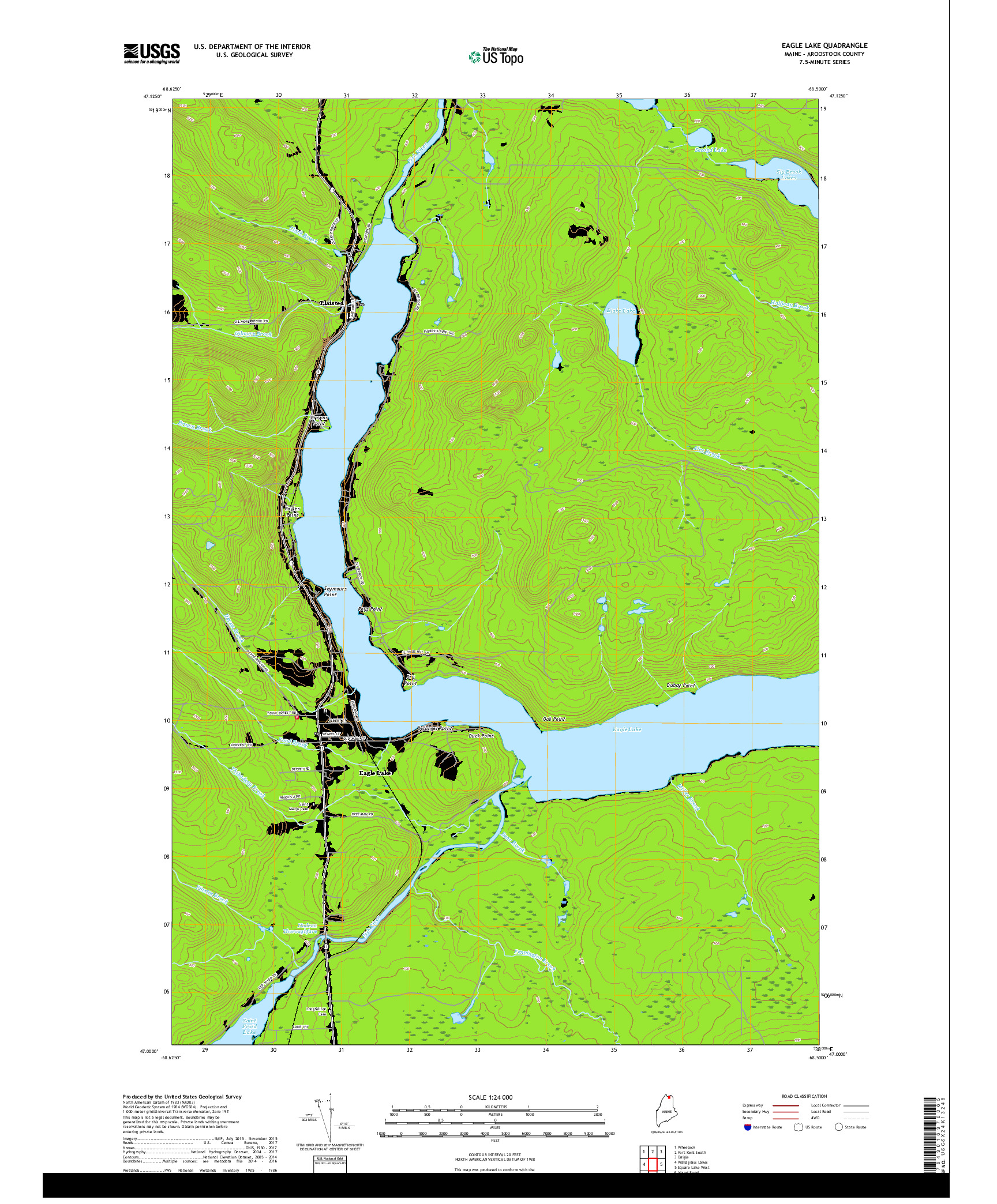 USGS US TOPO 7.5-MINUTE MAP FOR EAGLE LAKE, ME 2018