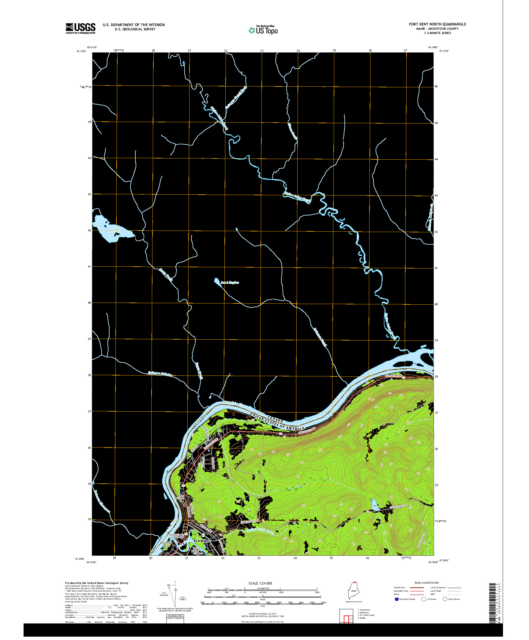 USGS US TOPO 7.5-MINUTE MAP FOR FORT KENT NORTH, ME,NB 2018