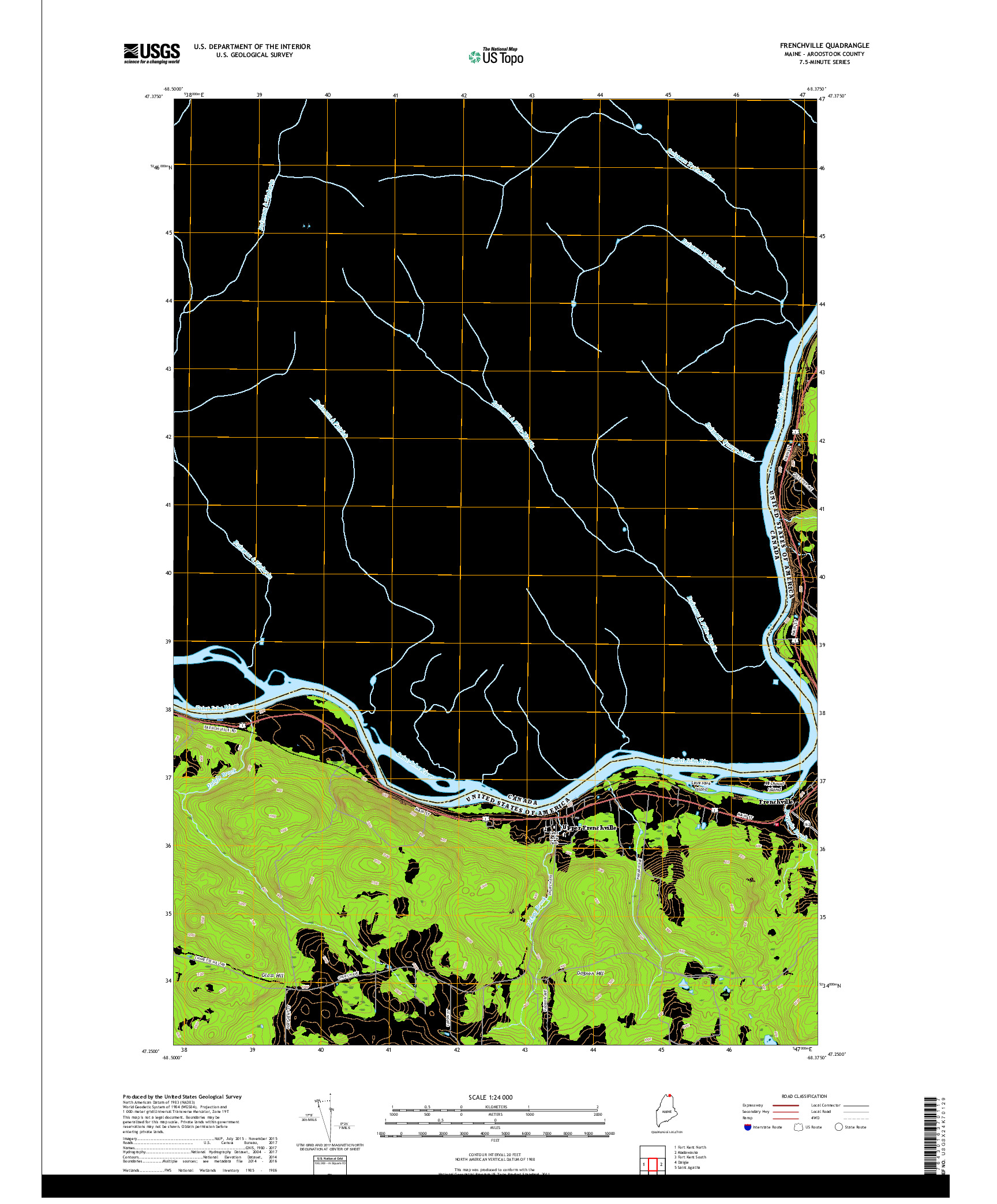 USGS US TOPO 7.5-MINUTE MAP FOR FRENCHVILLE, ME,NB 2018