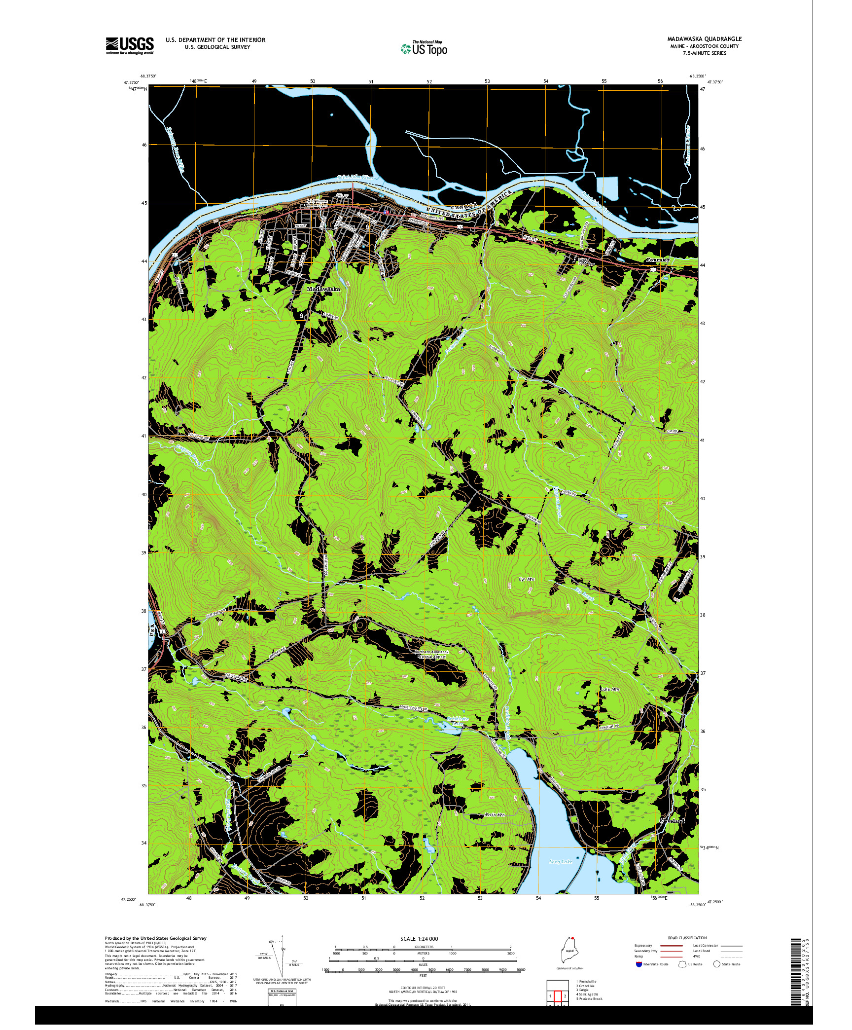 USGS US TOPO 7.5-MINUTE MAP FOR MADAWASKA, ME,NB 2018