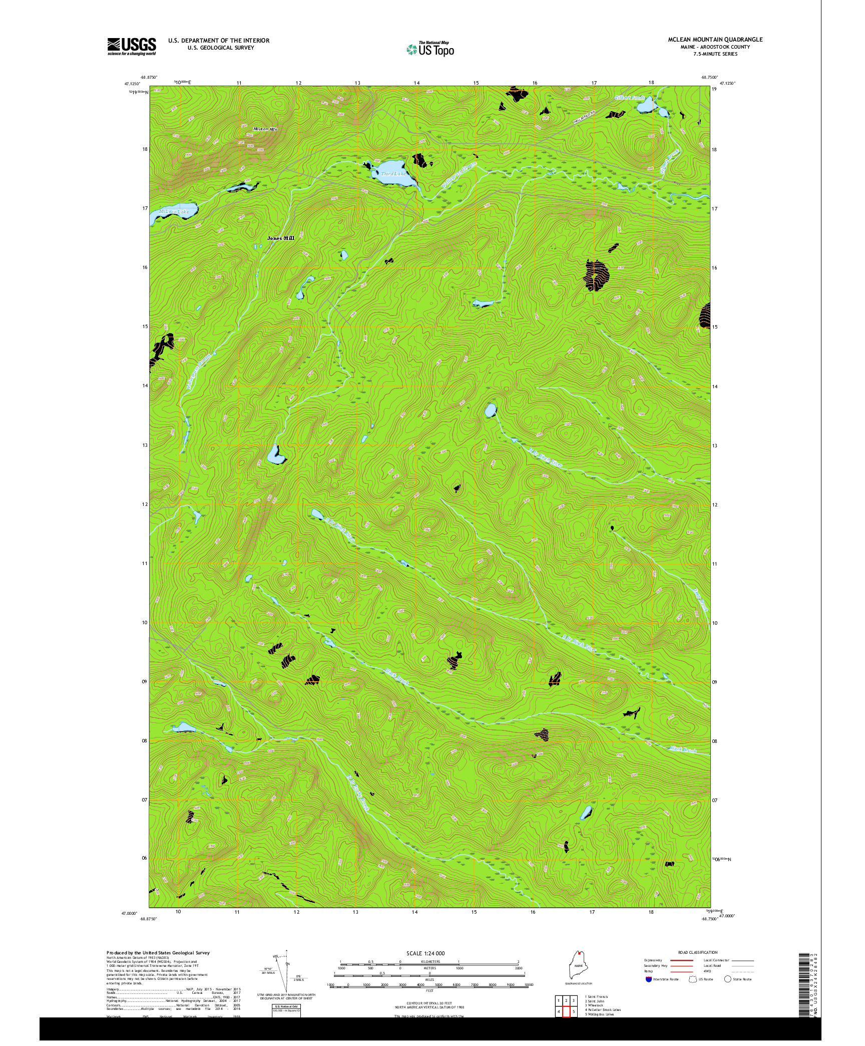 USGS US TOPO 7.5-MINUTE MAP FOR MCLEAN MOUNTAIN, ME 2018