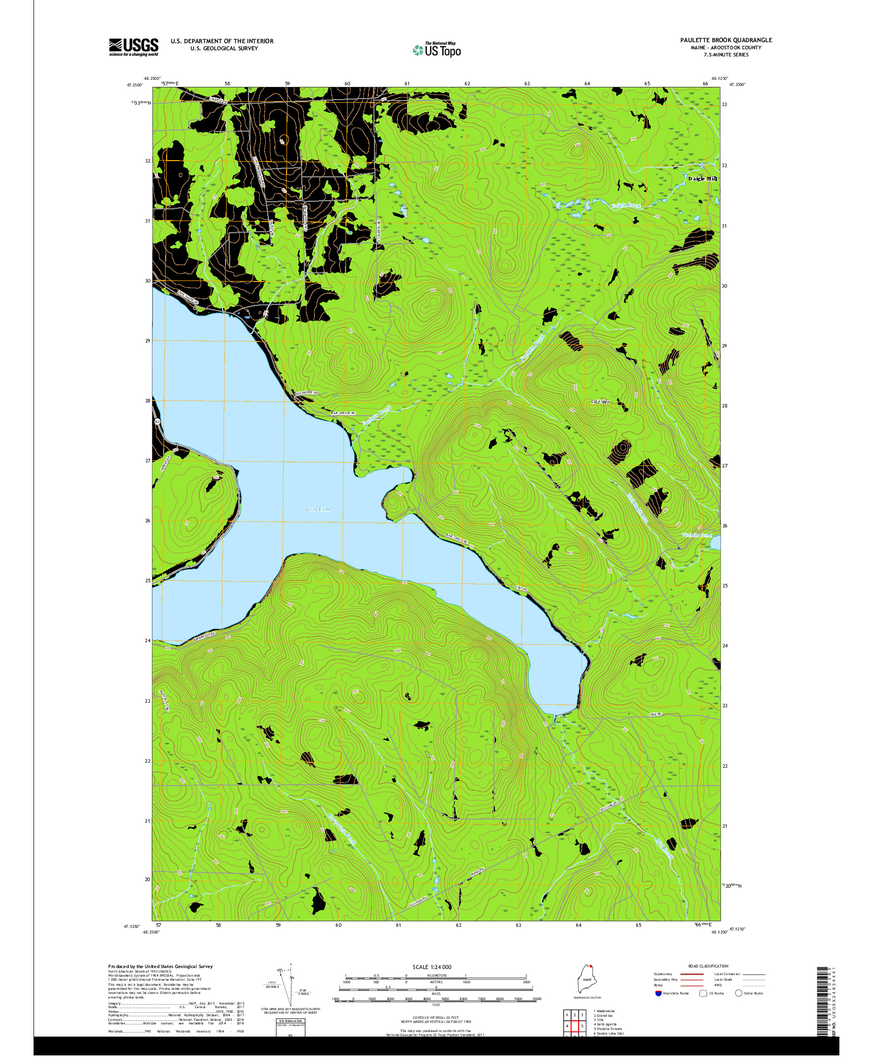 USGS US TOPO 7.5-MINUTE MAP FOR PAULETTE BROOK, ME 2018