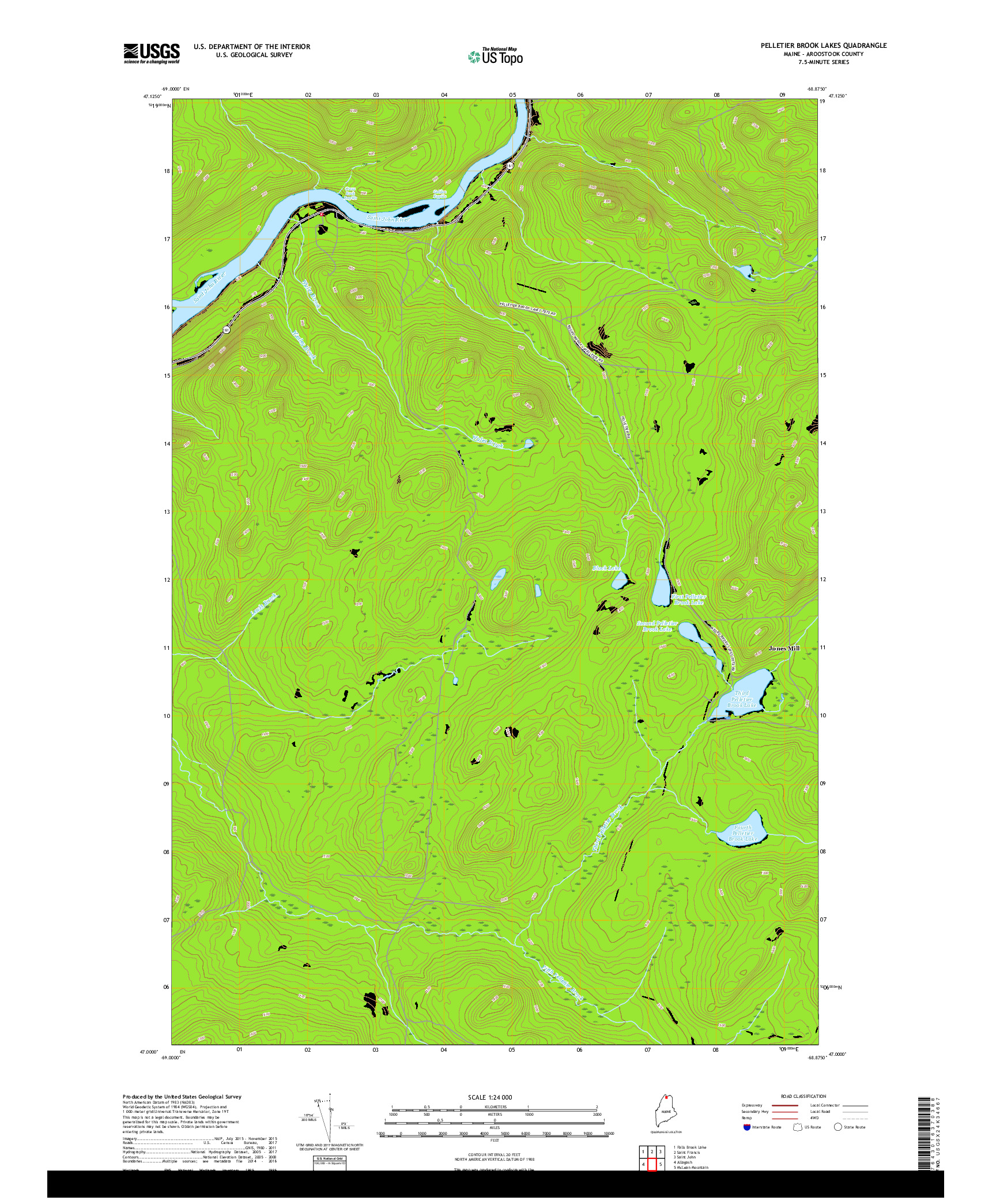 USGS US TOPO 7.5-MINUTE MAP FOR PELLETIER BROOK LAKES, ME 2018