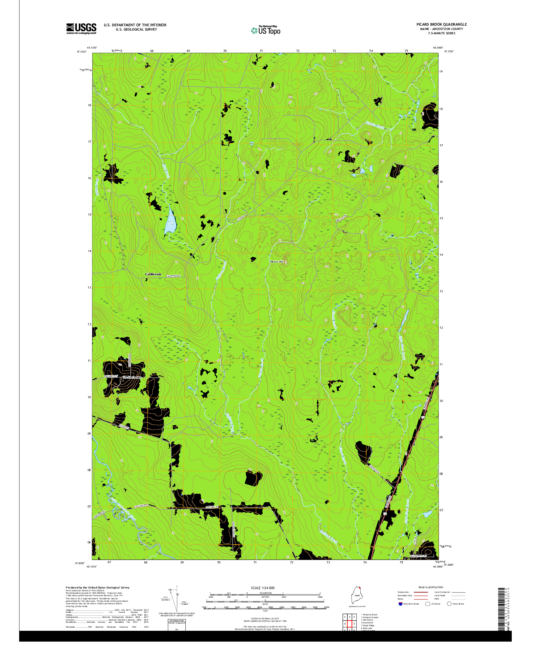 USGS US TOPO 7.5-MINUTE MAP FOR PICARD BROOK, ME 2018