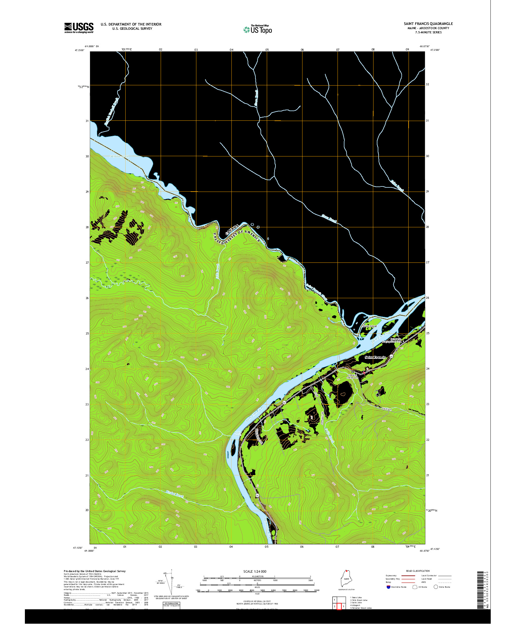 USGS US TOPO 7.5-MINUTE MAP FOR SAINT FRANCIS, ME,NB 2018