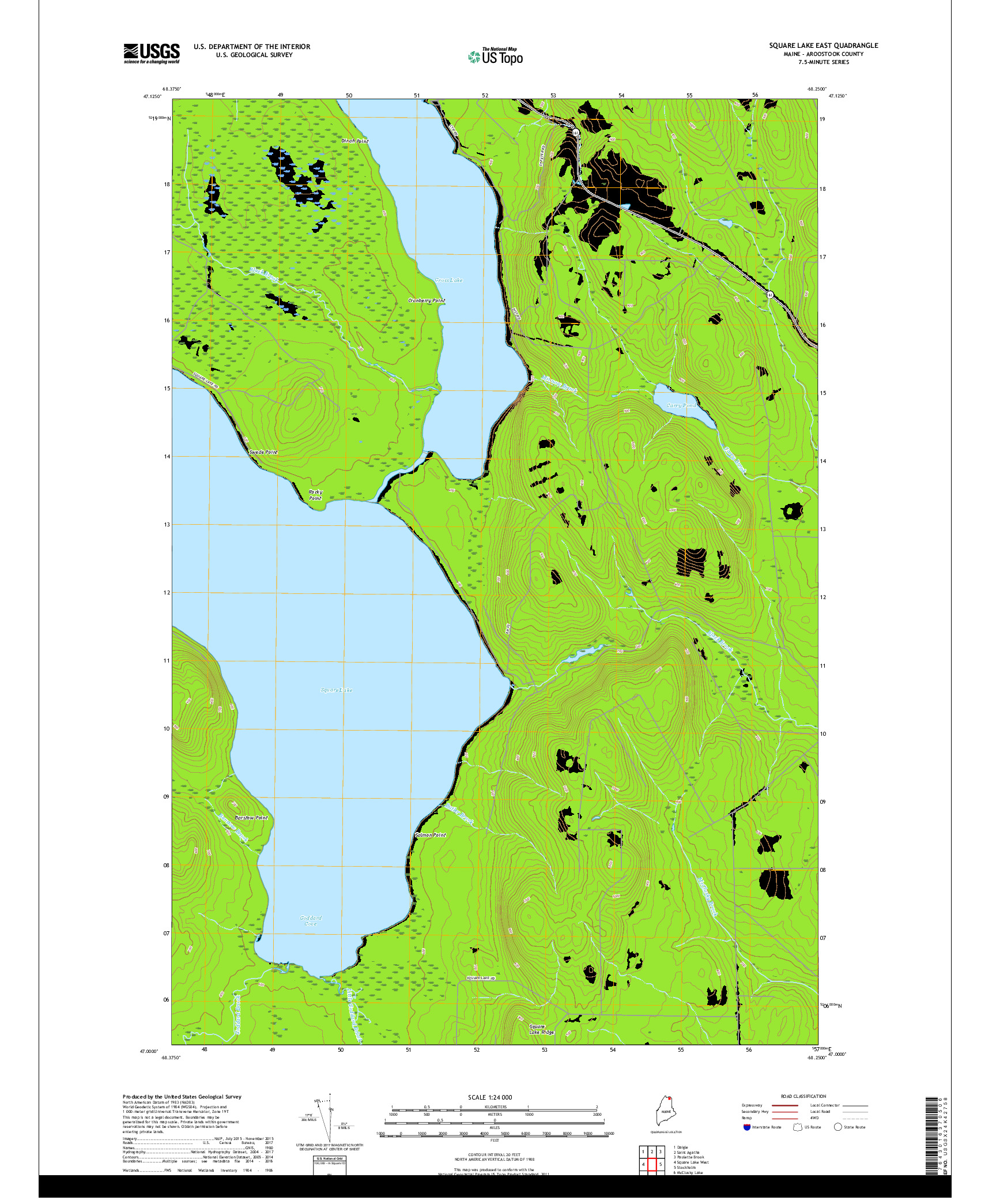 USGS US TOPO 7.5-MINUTE MAP FOR SQUARE LAKE EAST, ME 2018