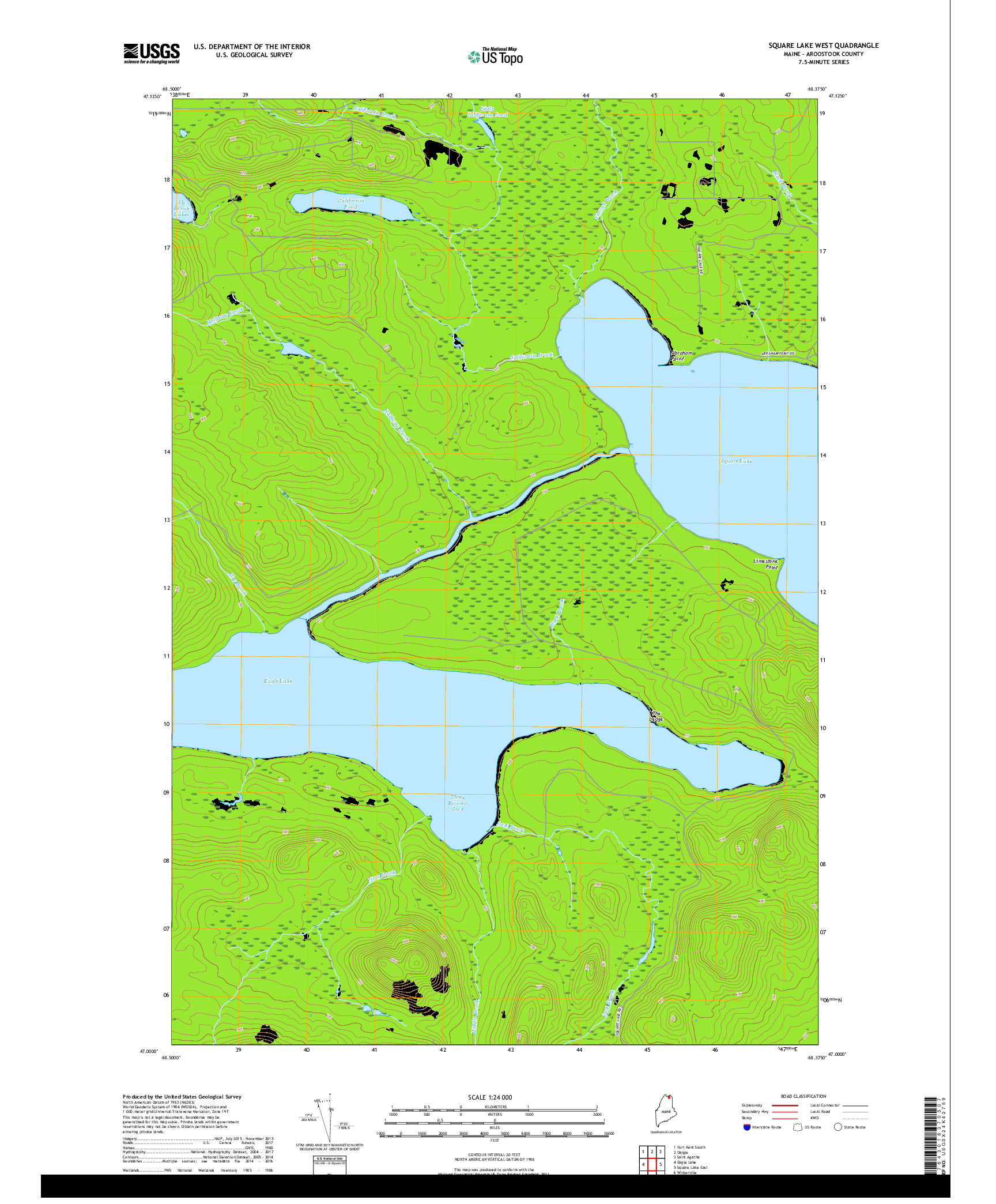 USGS US TOPO 7.5-MINUTE MAP FOR SQUARE LAKE WEST, ME 2018
