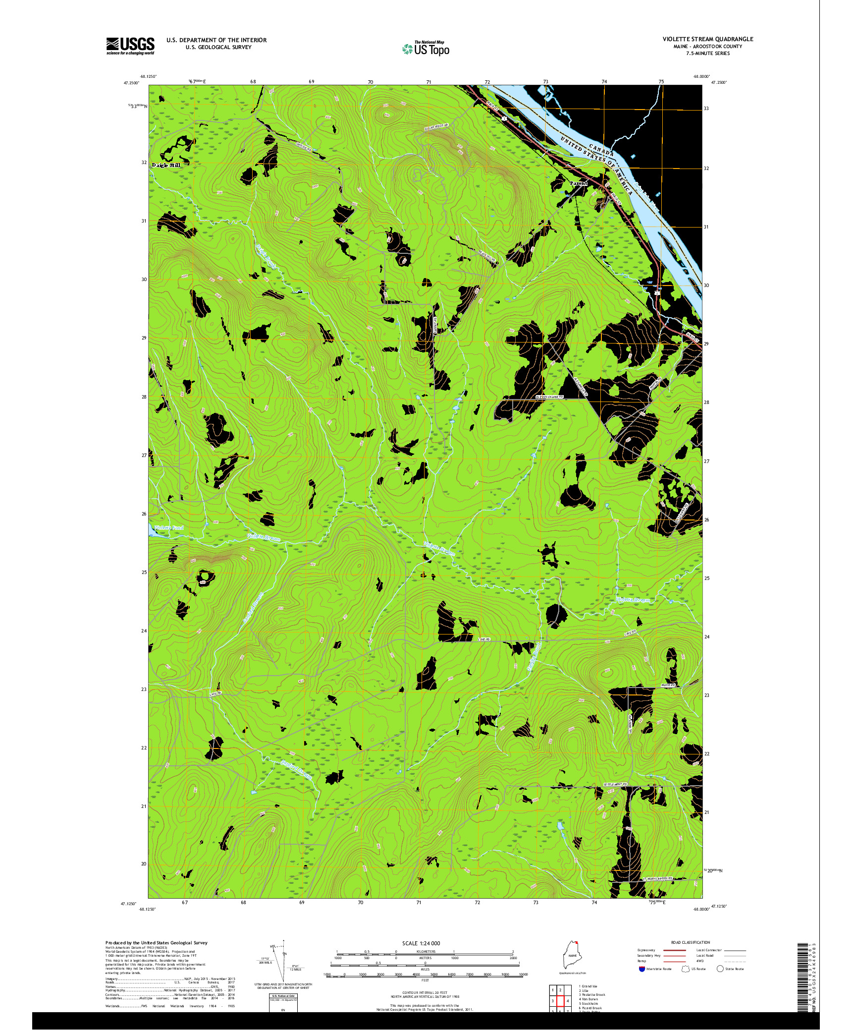 USGS US TOPO 7.5-MINUTE MAP FOR VIOLETTE STREAM, ME,NB 2018