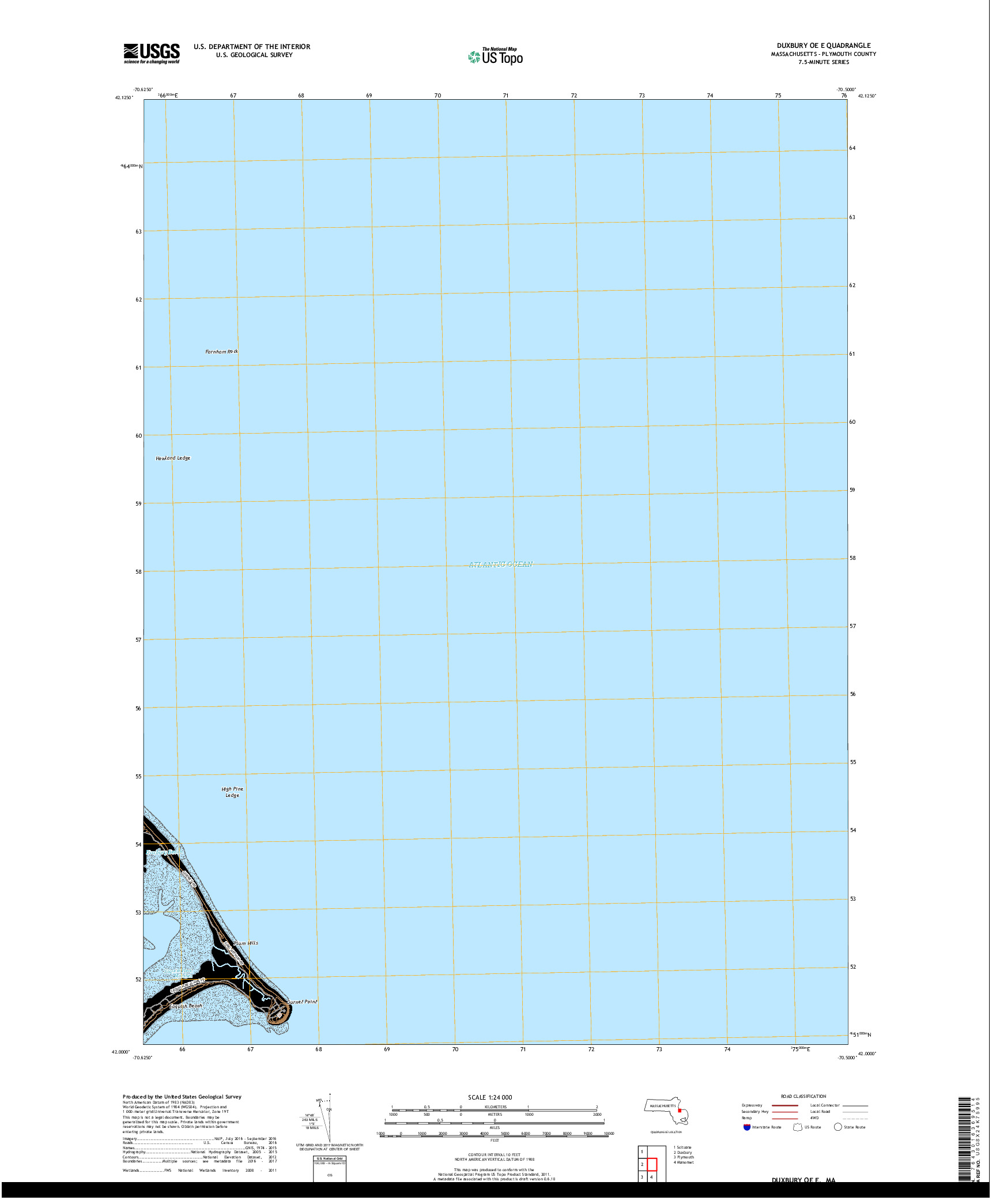 USGS US TOPO 7.5-MINUTE MAP FOR DUXBURY OE E, MA 2018