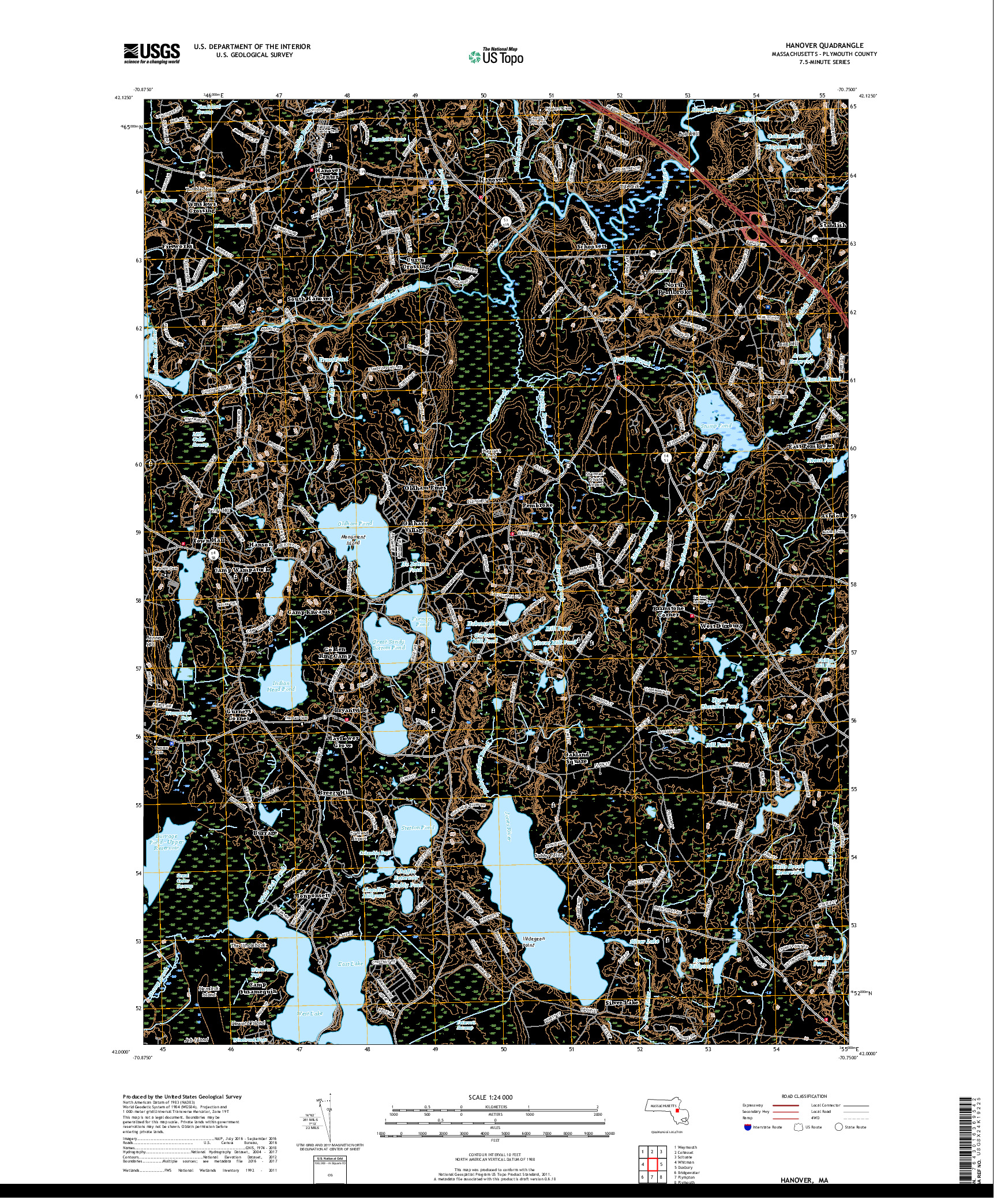 USGS US TOPO 7.5-MINUTE MAP FOR HANOVER, MA 2018