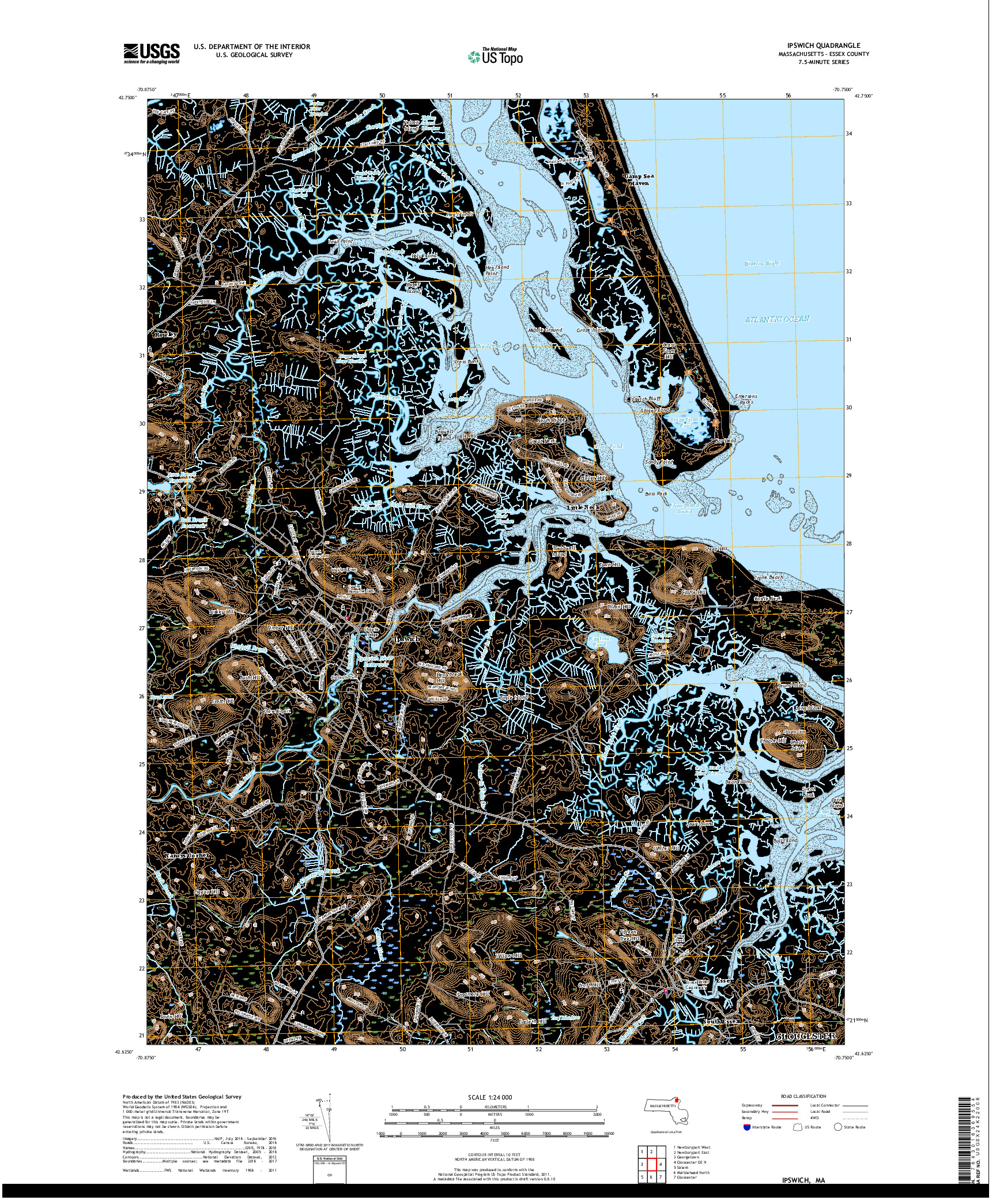 USGS US TOPO 7.5-MINUTE MAP FOR IPSWICH, MA 2018