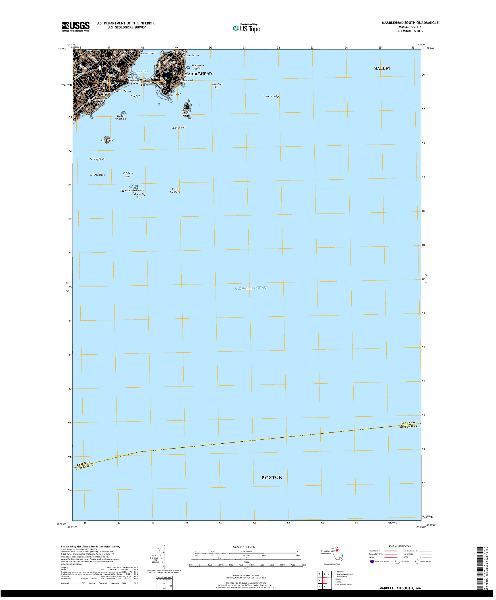 USGS US TOPO 7.5-MINUTE MAP FOR MARBLEHEAD SOUTH, MA 2018