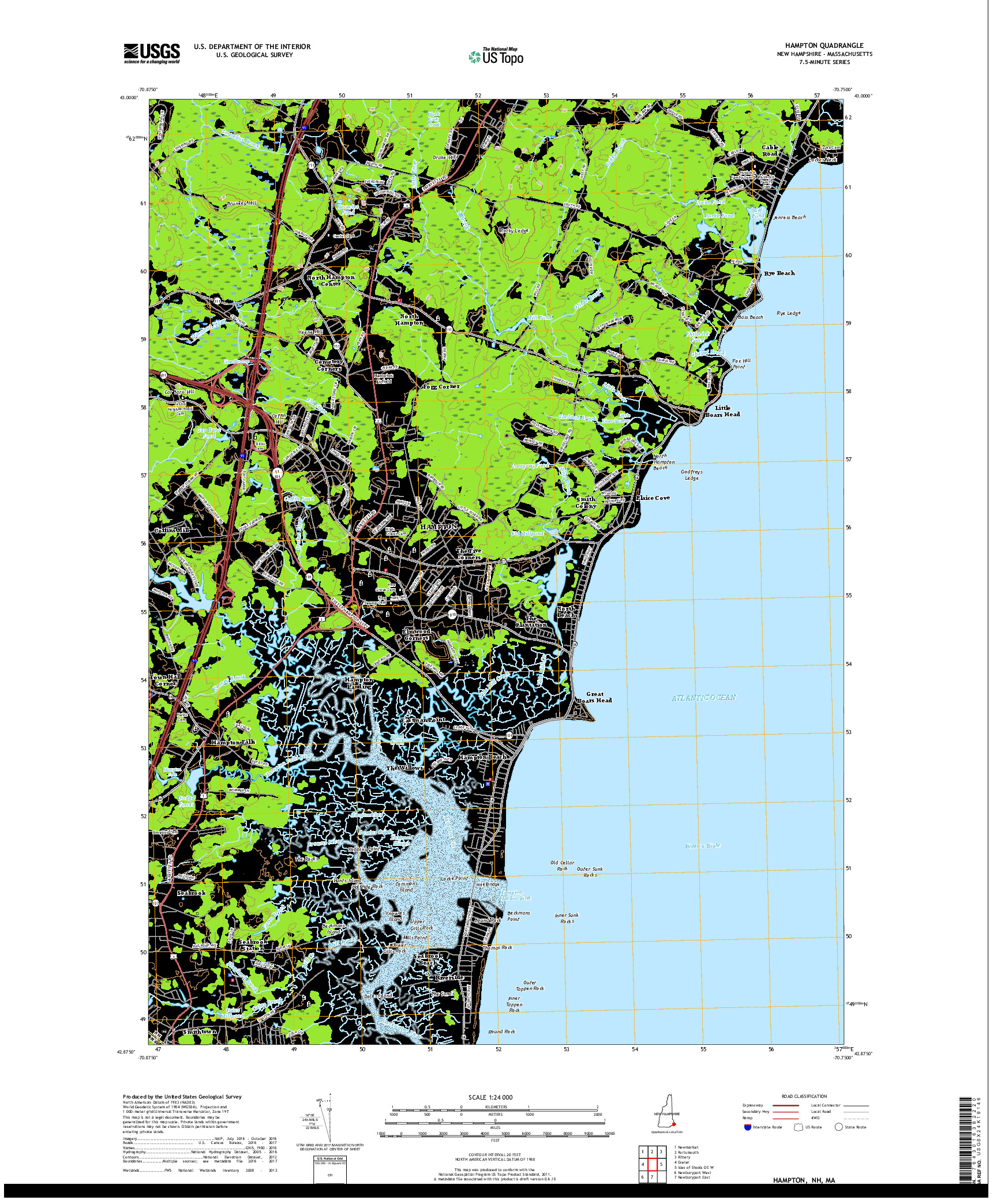 USGS US TOPO 7.5-MINUTE MAP FOR HAMPTON, NH,MA 2018