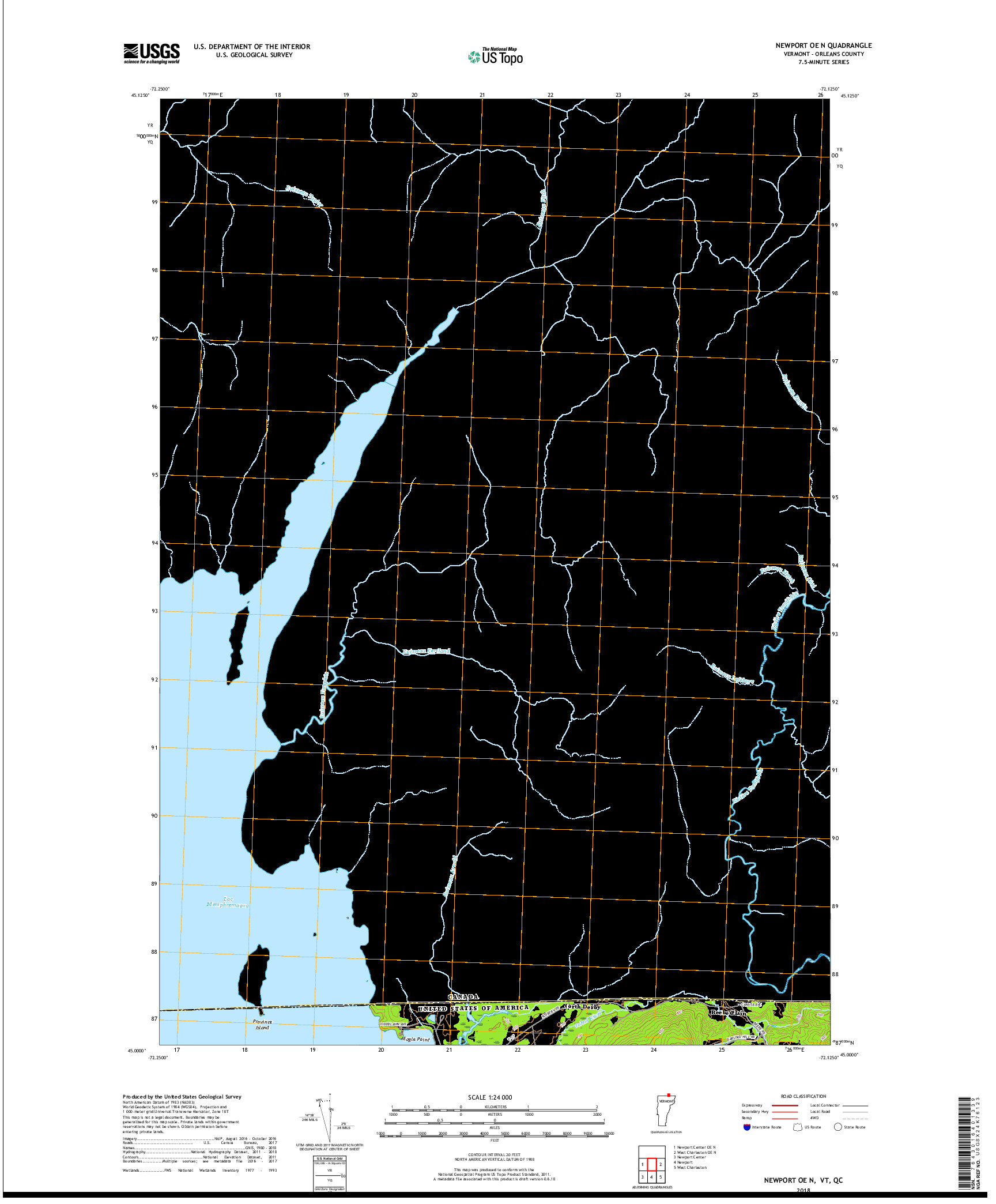 USGS US TOPO 7.5-MINUTE MAP FOR NEWPORT OE N, VT,QC 2018