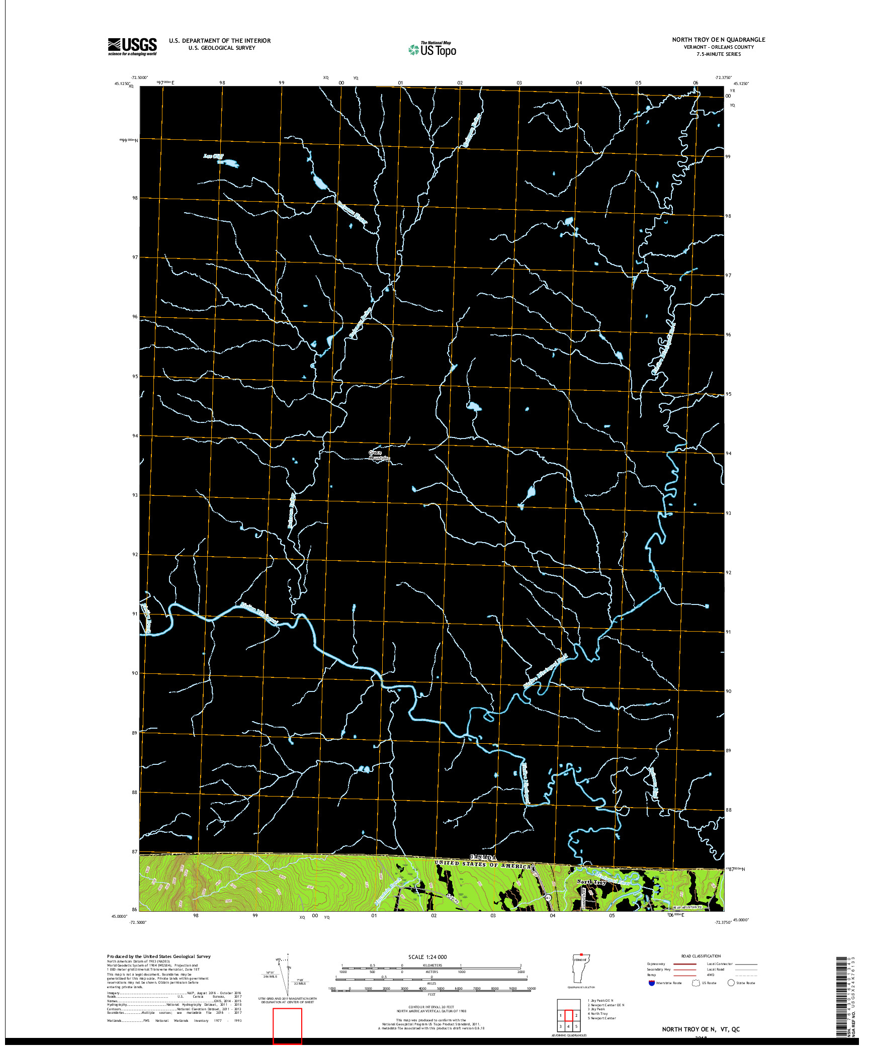 USGS US TOPO 7.5-MINUTE MAP FOR NORTH TROY OE N, VT,QC 2018