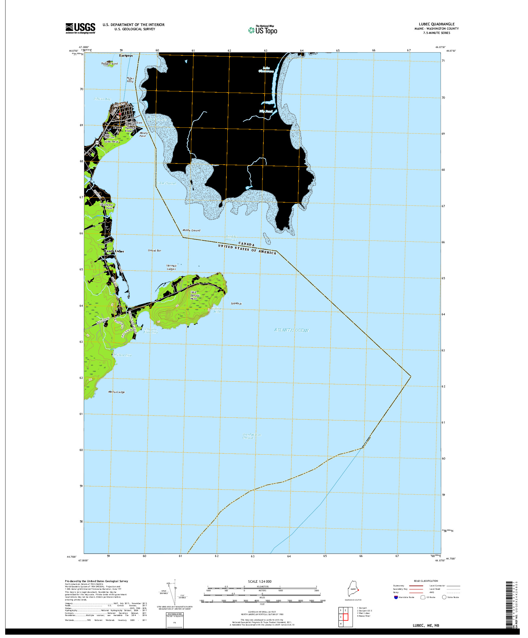 USGS US TOPO 7.5-MINUTE MAP FOR LUBEC, ME,NB 2018