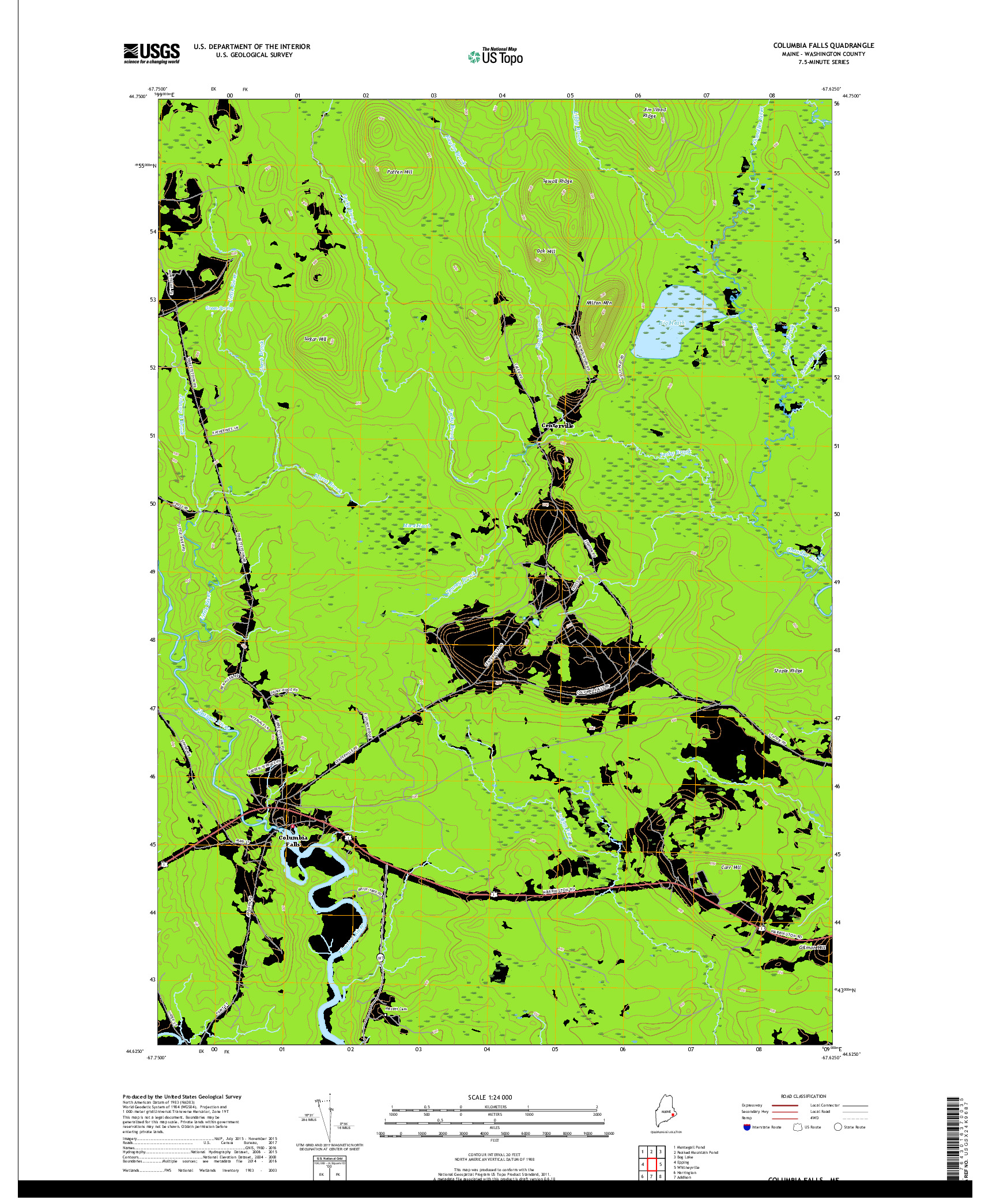 USGS US TOPO 7.5-MINUTE MAP FOR COLUMBIA FALLS, ME 2018