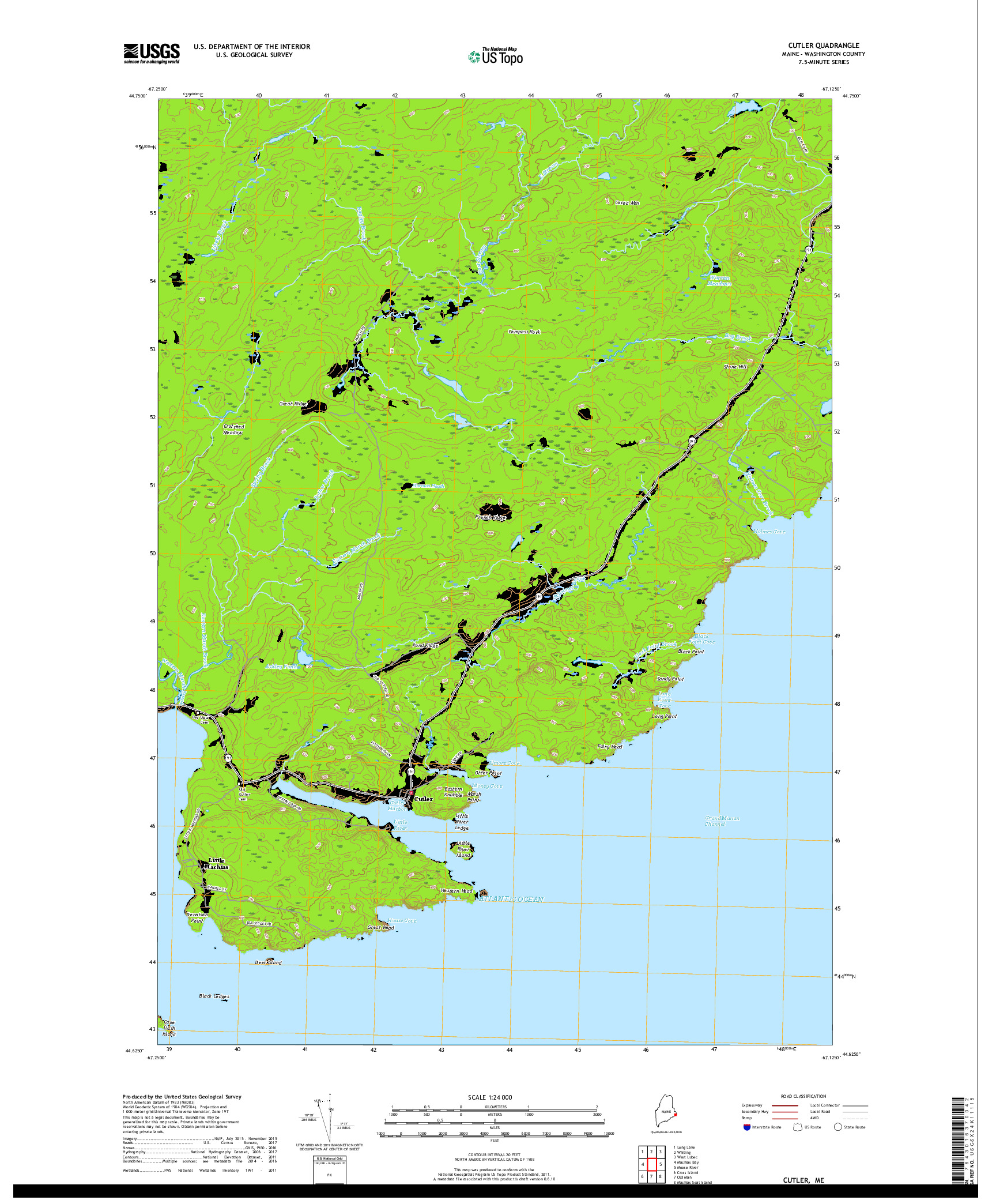 USGS US TOPO 7.5-MINUTE MAP FOR CUTLER, ME 2018